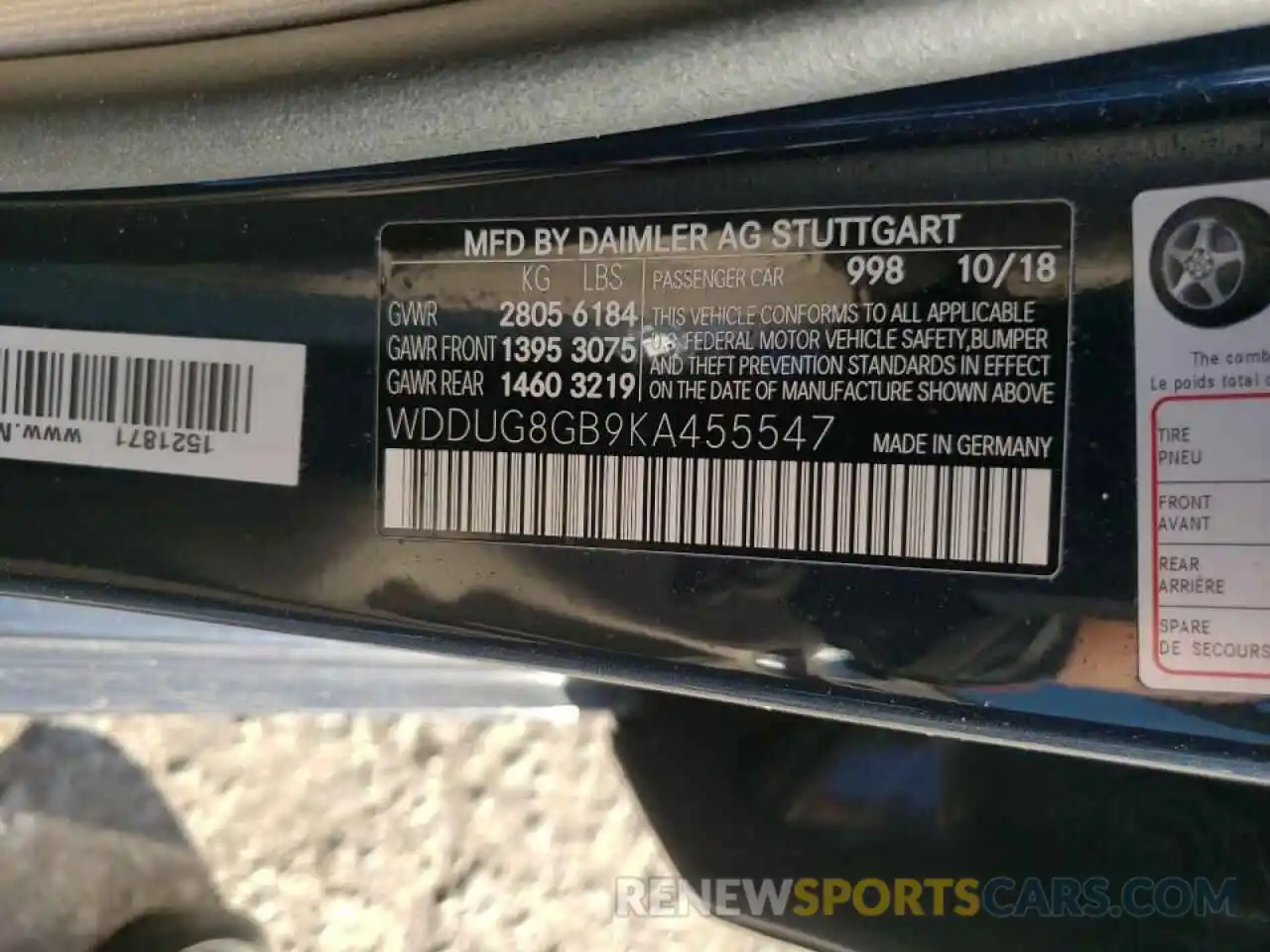 10 Photograph of a damaged car WDDUG8GB9KA455547 MERCEDES-BENZ S-CLASS 2019