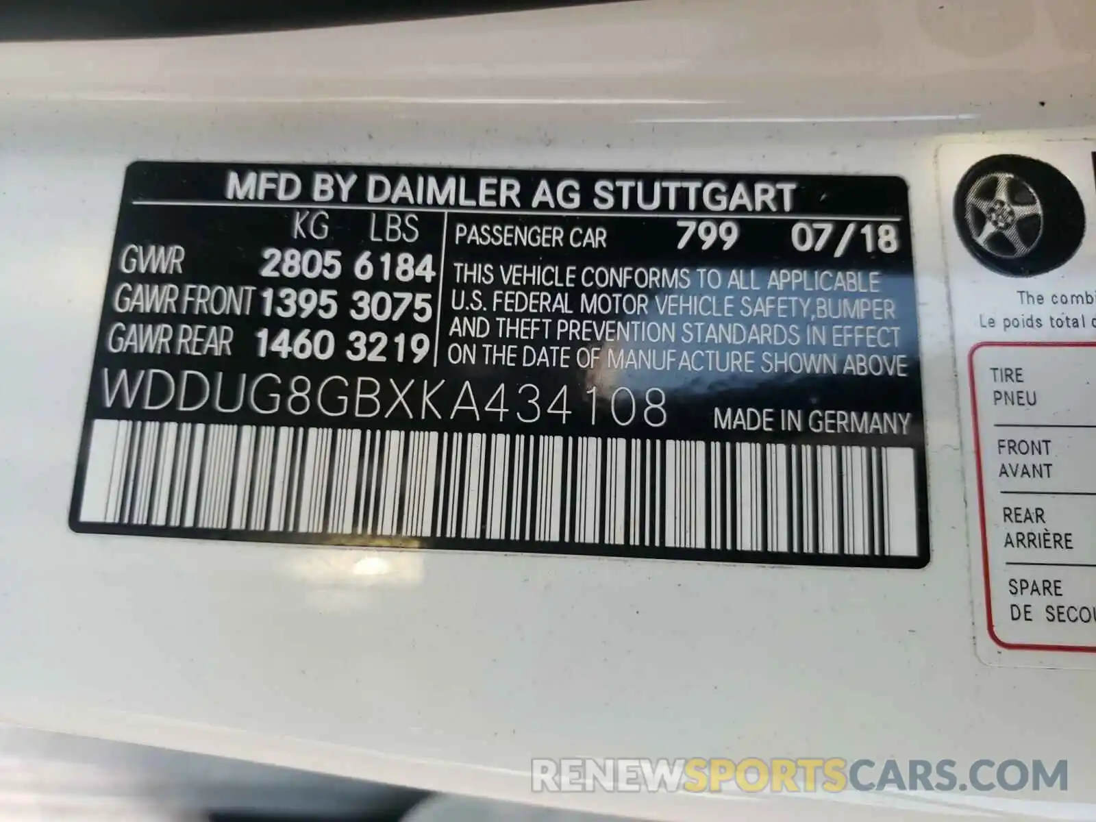 10 Photograph of a damaged car WDDUG8GBXKA434108 MERCEDES-BENZ S CLASS 2019