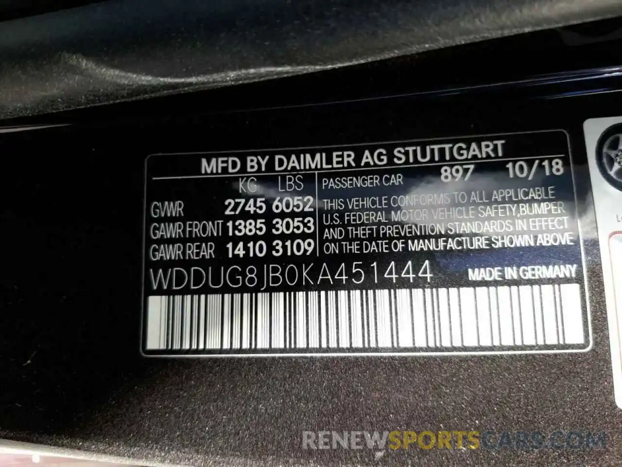 10 Photograph of a damaged car WDDUG8JB0KA451444 MERCEDES-BENZ S-CLASS 2019