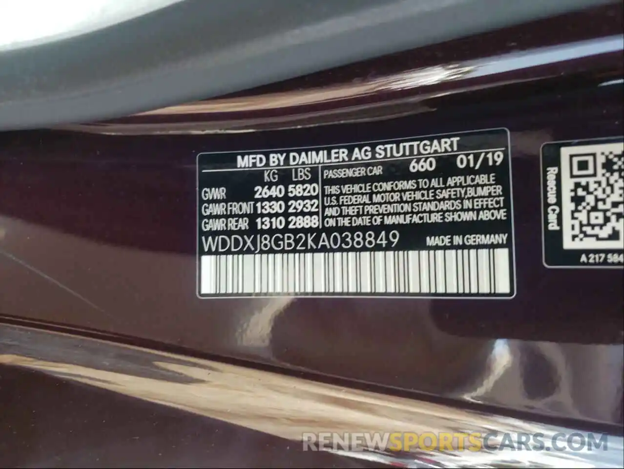 10 Photograph of a damaged car WDDXJ8GB2KA038849 MERCEDES-BENZ S-CLASS 2019