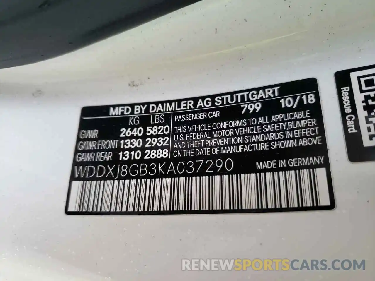 10 Photograph of a damaged car WDDXJ8GB3KA037290 MERCEDES-BENZ S-CLASS 2019