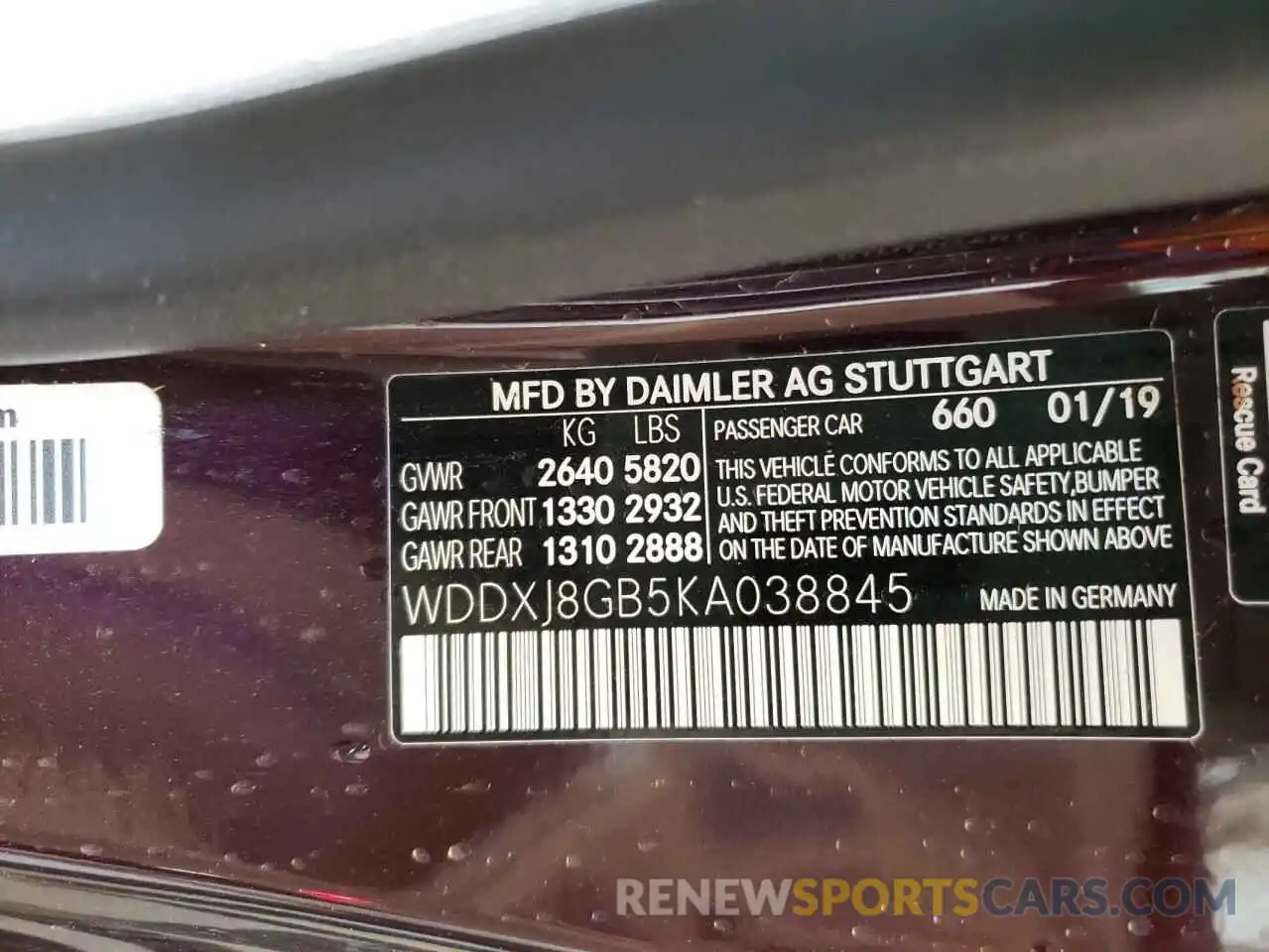 10 Photograph of a damaged car WDDXJ8GB5KA038845 MERCEDES-BENZ S-CLASS 2019