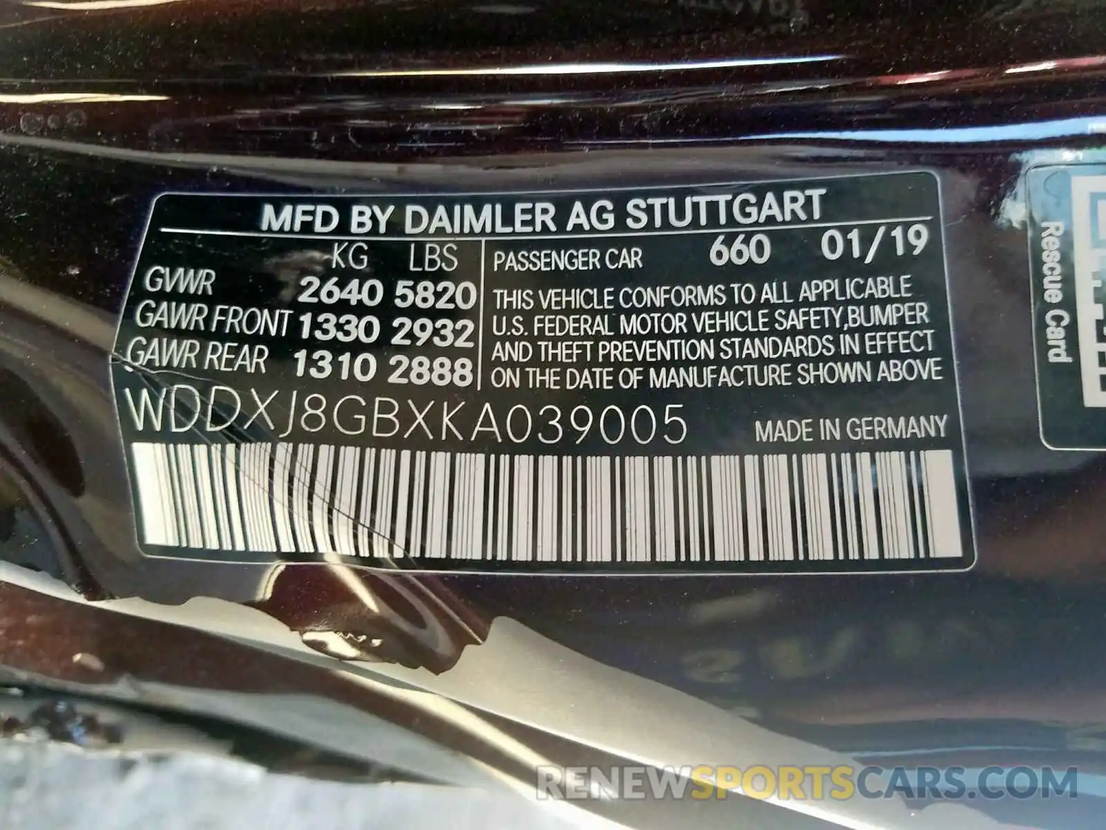 10 Photograph of a damaged car WDDXJ8GBXKA039005 MERCEDES-BENZ S CLASS 2019