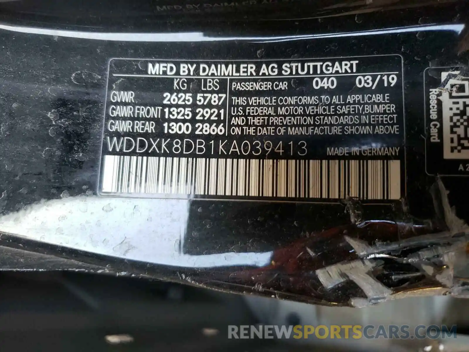 10 Photograph of a damaged car WDDXK8DB1KA039413 MERCEDES-BENZ S CLASS 2019