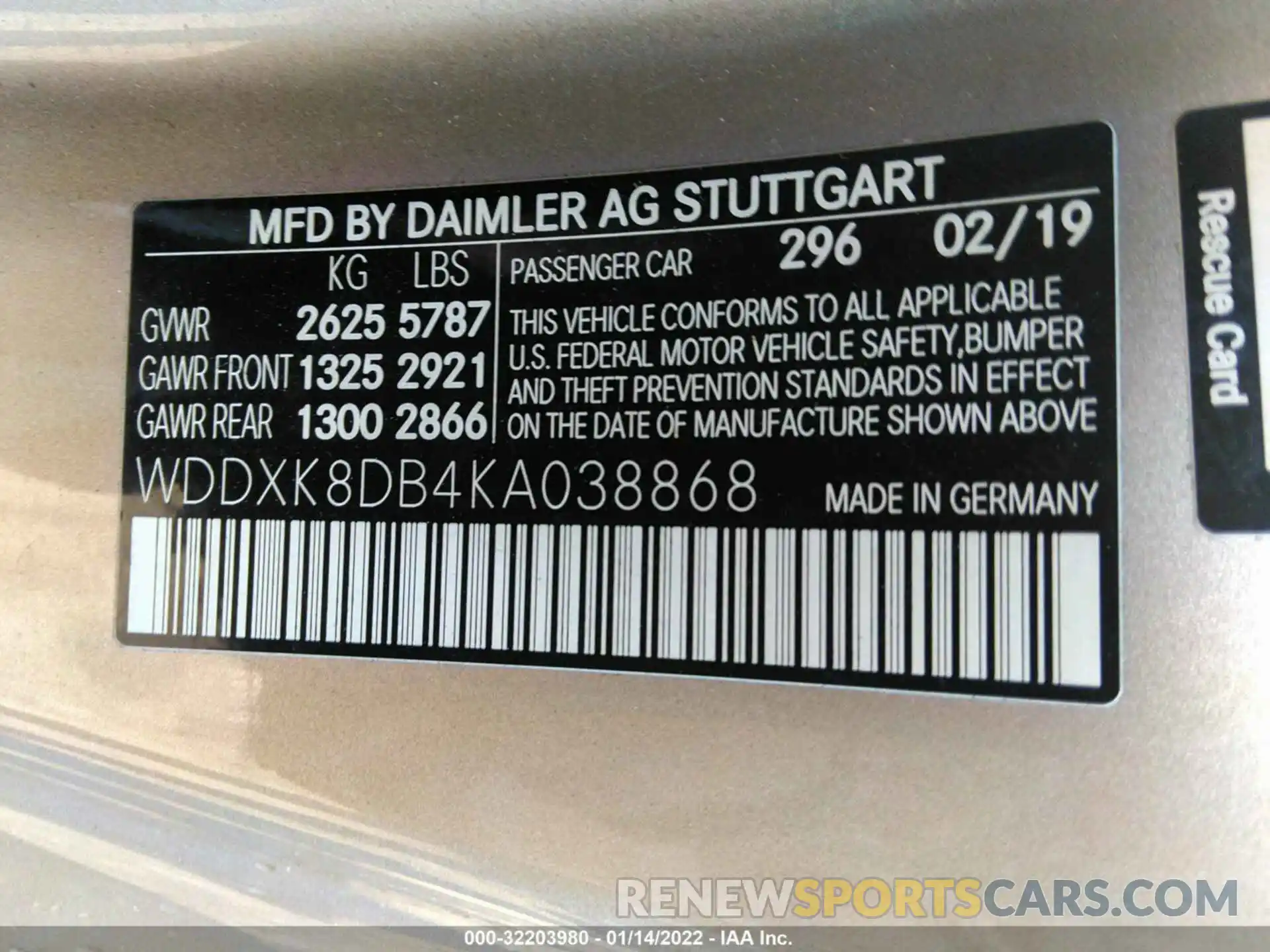 9 Photograph of a damaged car WDDXK8DB4KA038868 MERCEDES-BENZ S-CLASS 2019