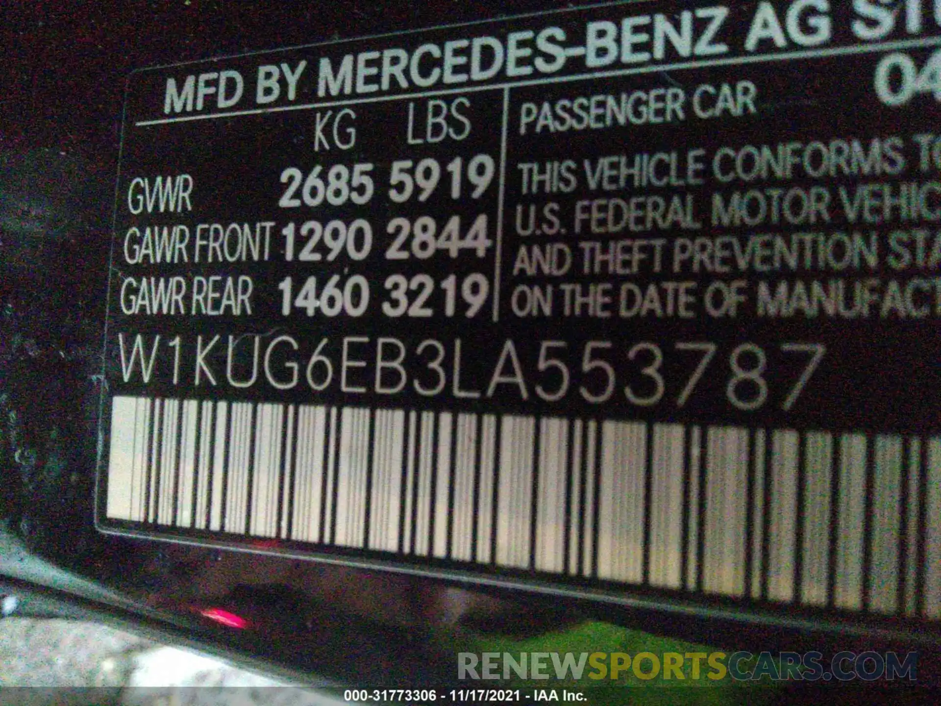 9 Photograph of a damaged car W1KUG6EB3LA553787 MERCEDES-BENZ S-CLASS 2020