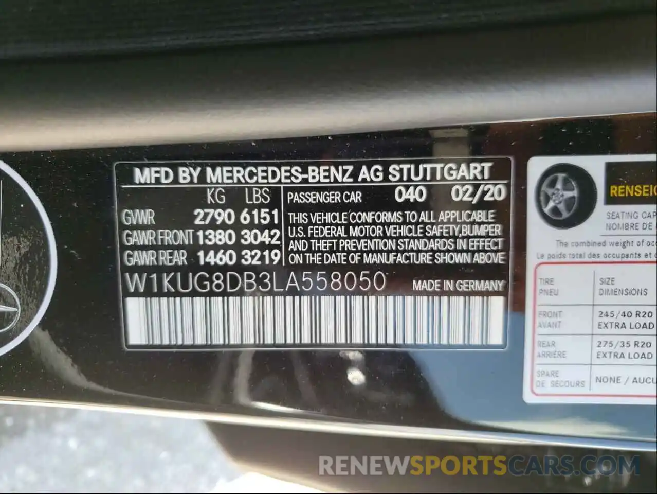 10 Photograph of a damaged car W1KUG8DB3LA558050 MERCEDES-BENZ S-CLASS 2020