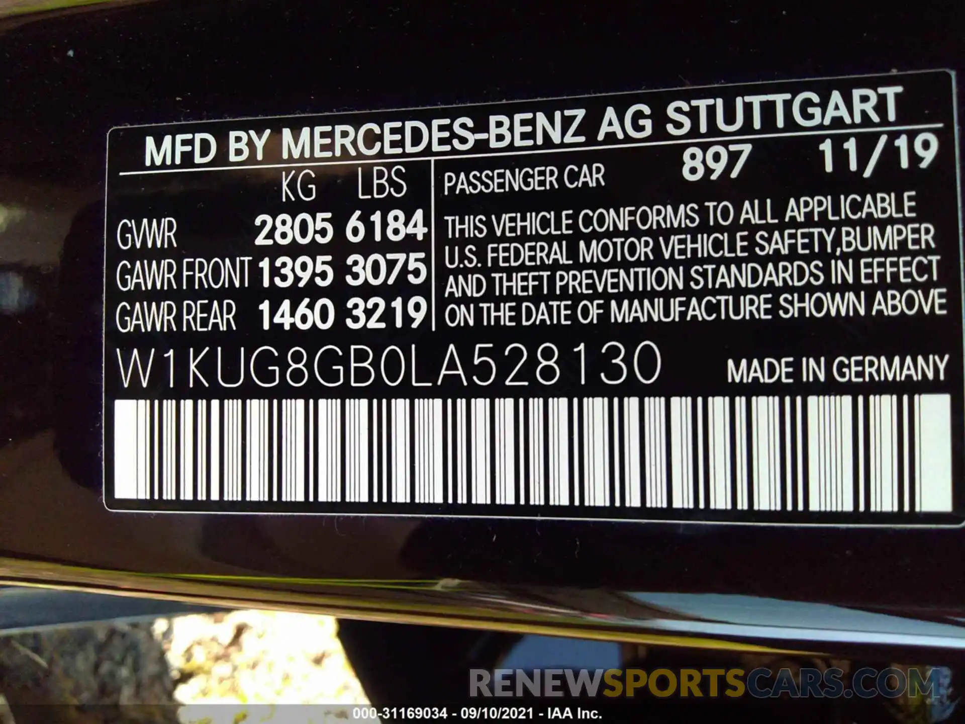 9 Photograph of a damaged car W1KUG8GB0LA528130 MERCEDES-BENZ S-CLASS 2020