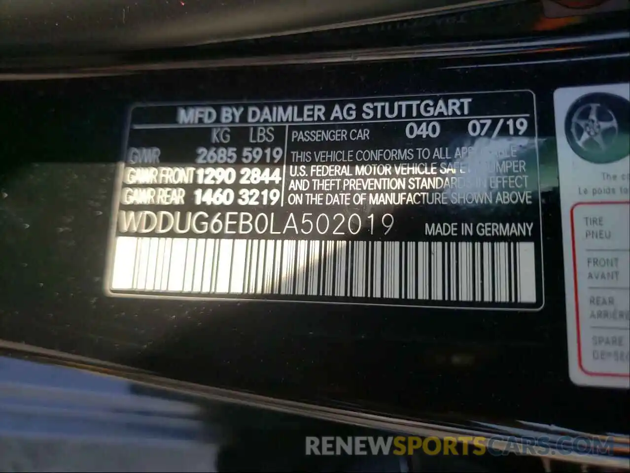 10 Photograph of a damaged car WDDUG6EB0LA502019 MERCEDES-BENZ S-CLASS 2020