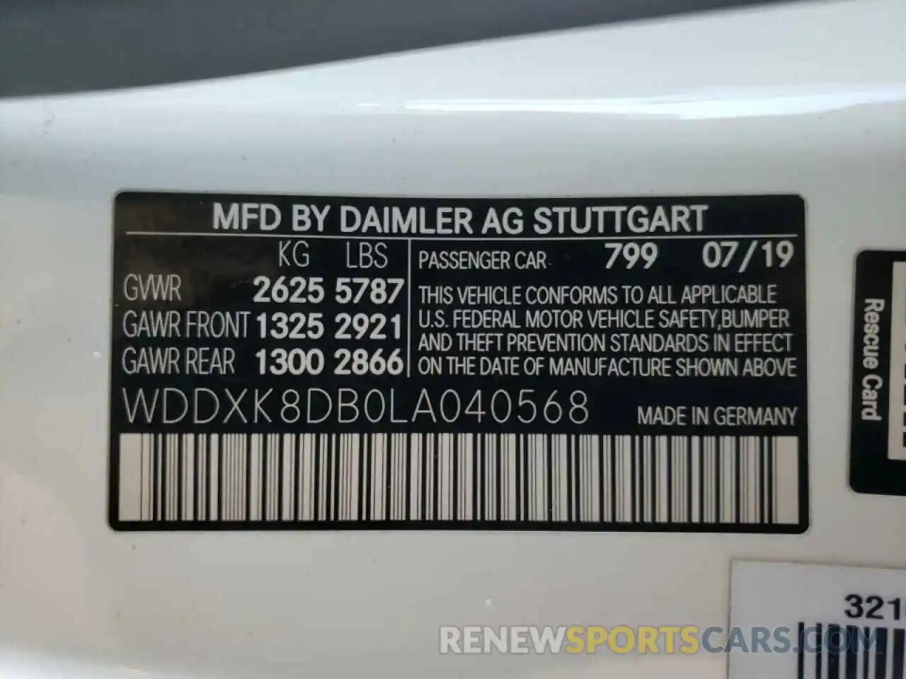 10 Photograph of a damaged car WDDXK8DB0LA040568 MERCEDES-BENZ S-CLASS 2020