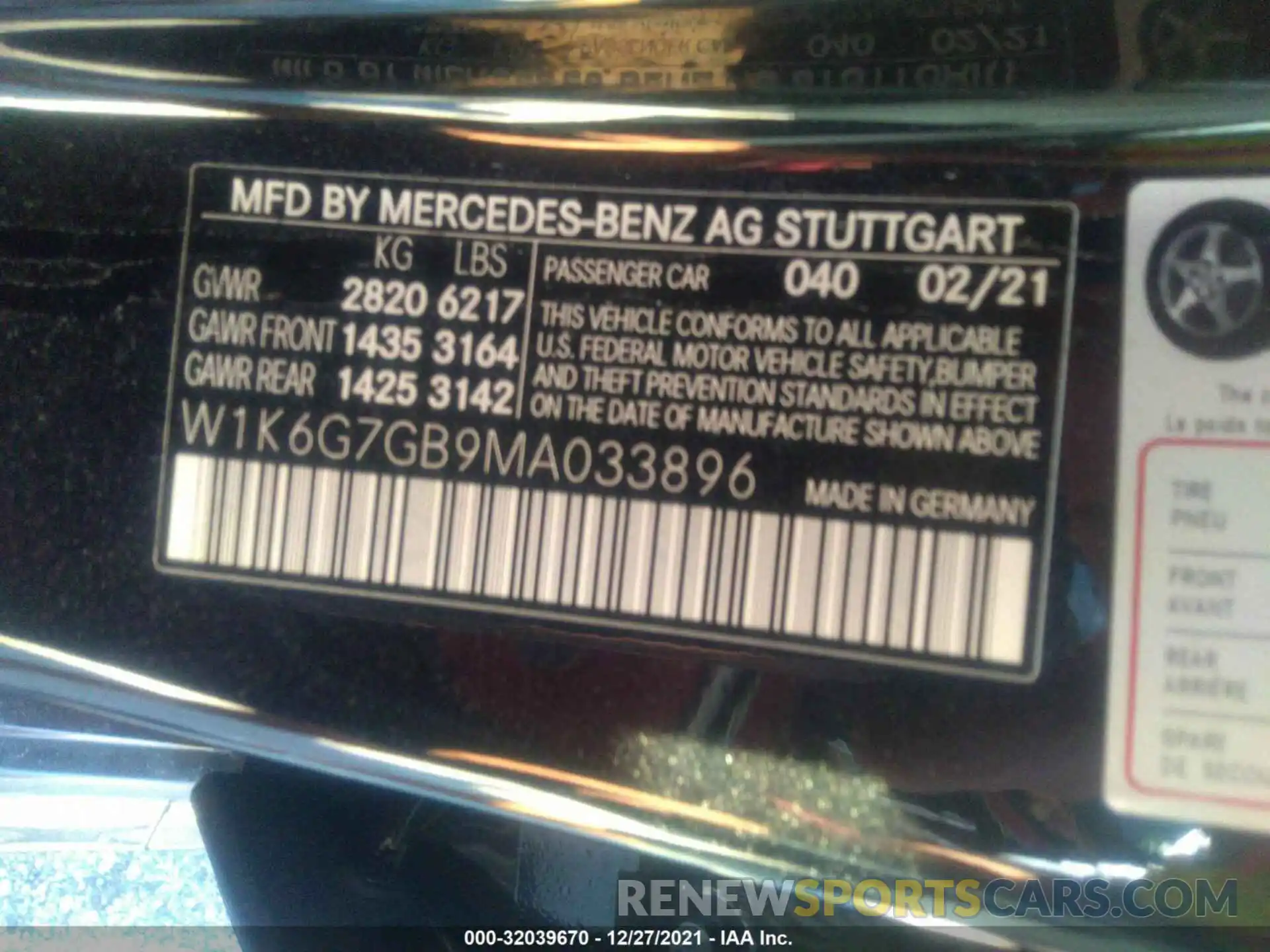 9 Фотография поврежденного автомобиля W1K6G7GB9MA033896 MERCEDES-BENZ S-CLASS 2021