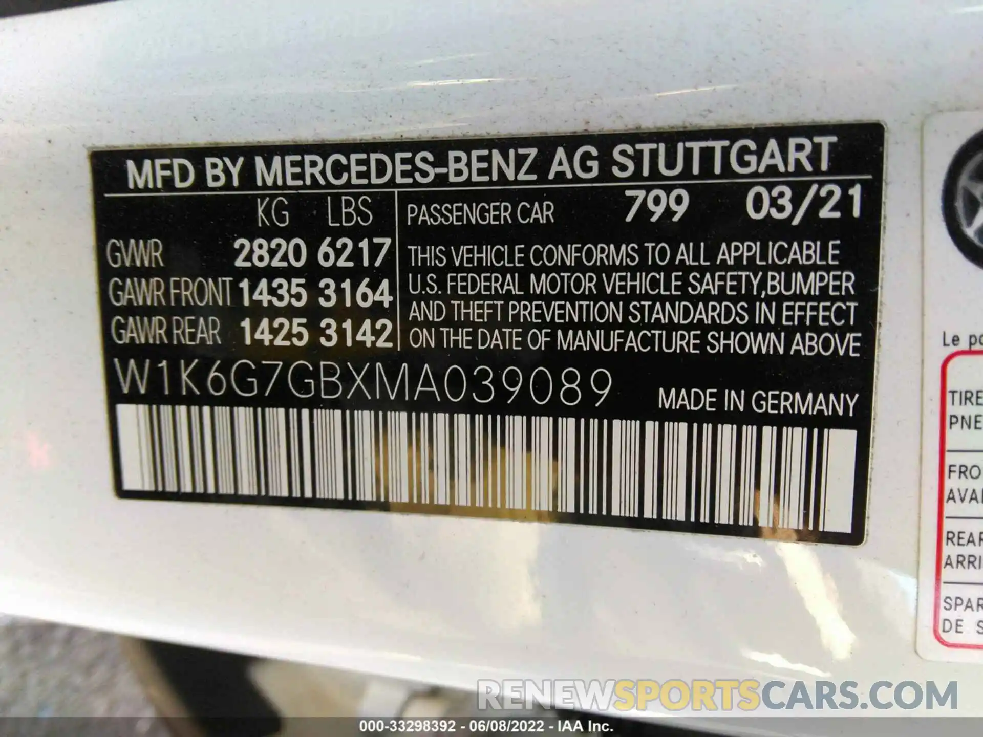 9 Photograph of a damaged car W1K6G7GBXMA039089 MERCEDES-BENZ S-CLASS 2021