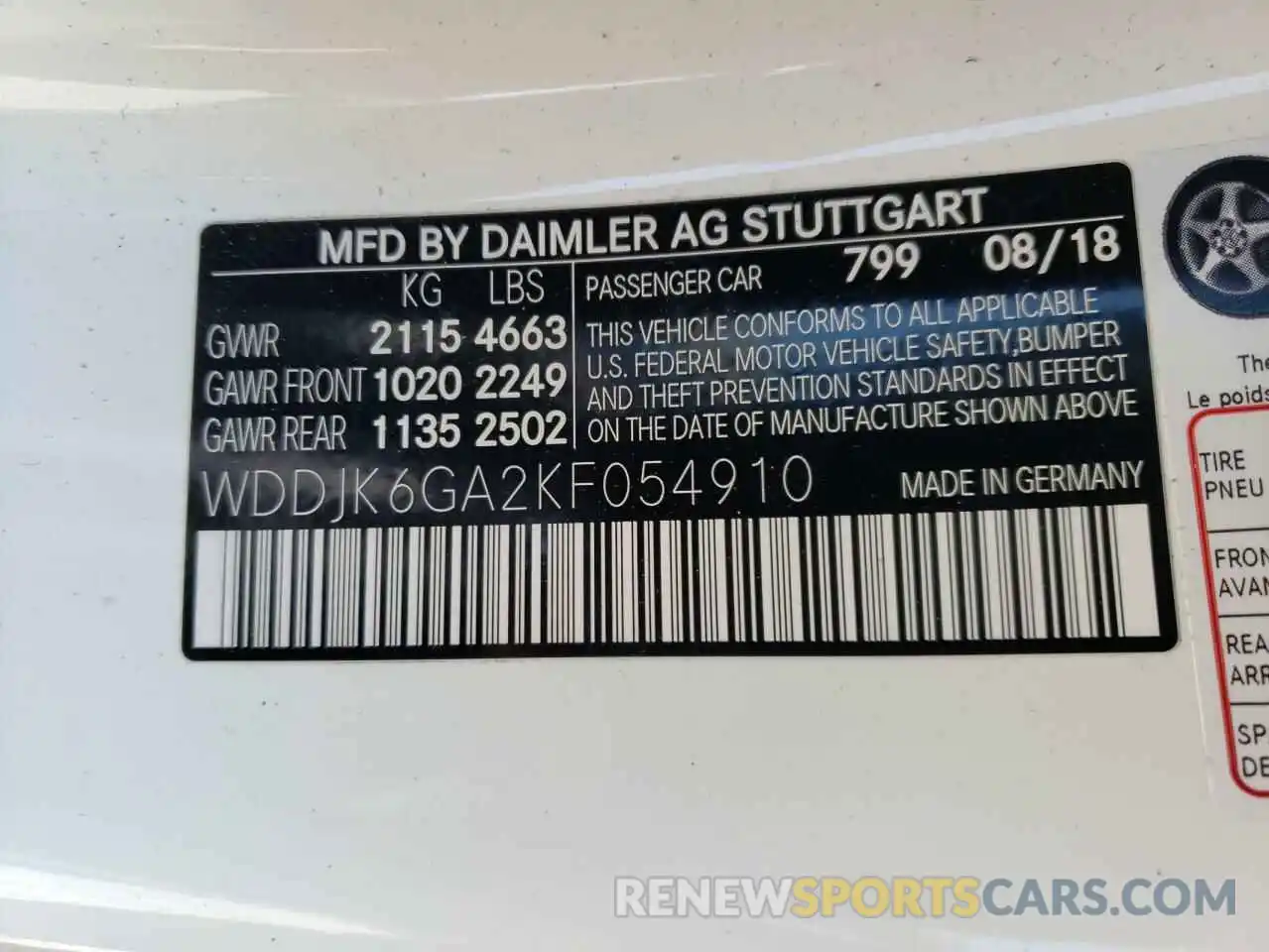 10 Photograph of a damaged car WDDJK6GA2KF054910 MERCEDES-BENZ SL-CLASS 2019