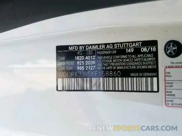 10 Photograph of a damaged car WDDPK3JA5KF158860 MERCEDES-BENZ SLC 300 2019