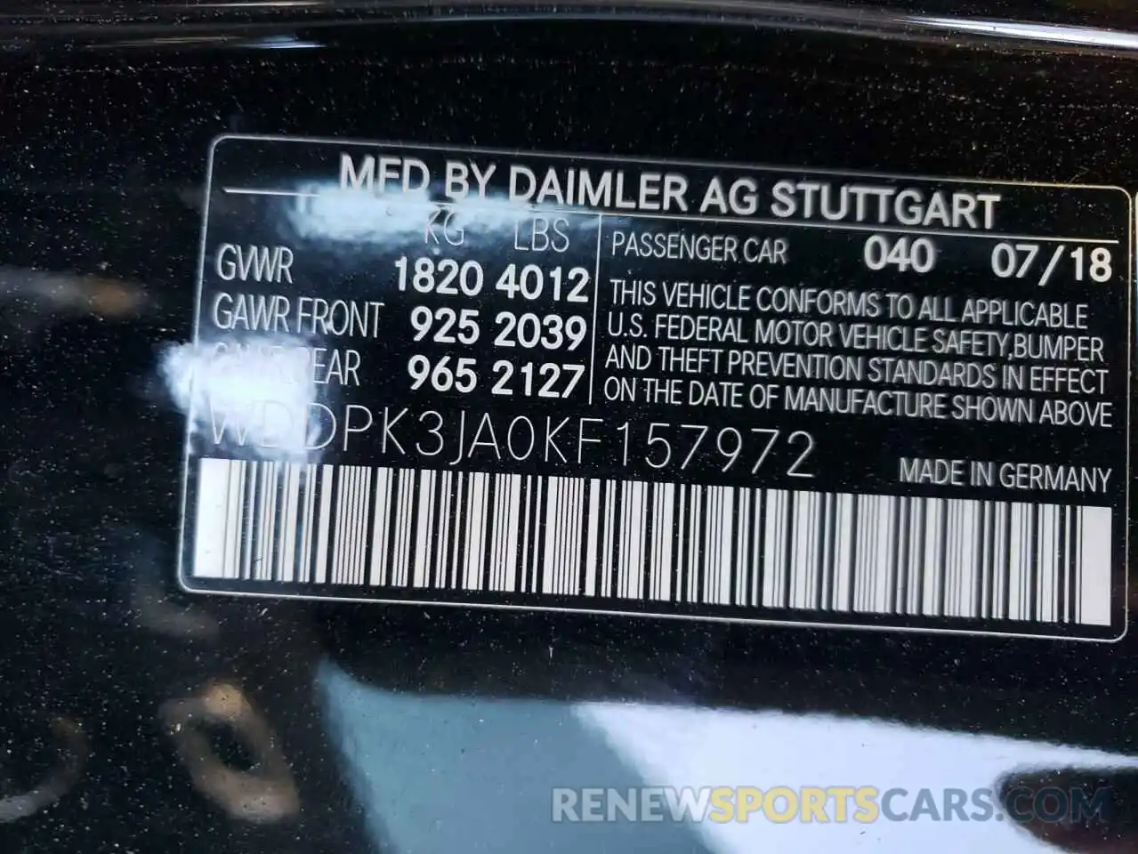 10 Photograph of a damaged car WDDPK3JA0KF157972 MERCEDES-BENZ SLC-CLASS 2019