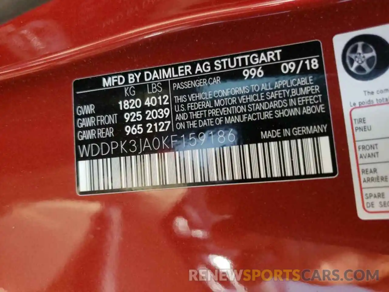 10 Photograph of a damaged car WDDPK3JA0KF159186 MERCEDES-BENZ SLC-CLASS 2019