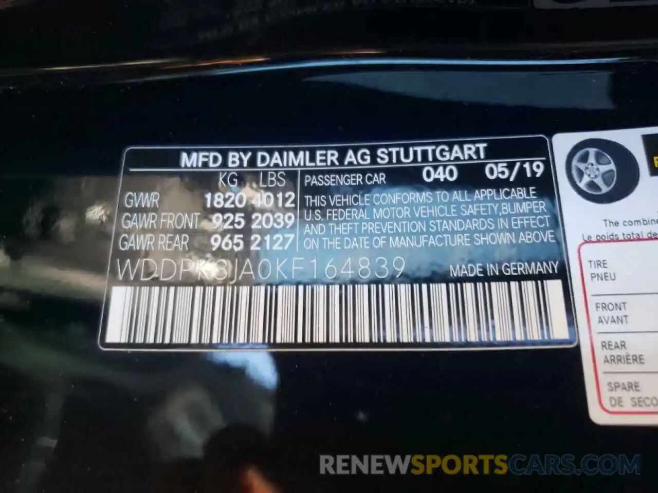 10 Photograph of a damaged car WDDPK3JA0KF164839 MERCEDES-BENZ SLC-CLASS 2019