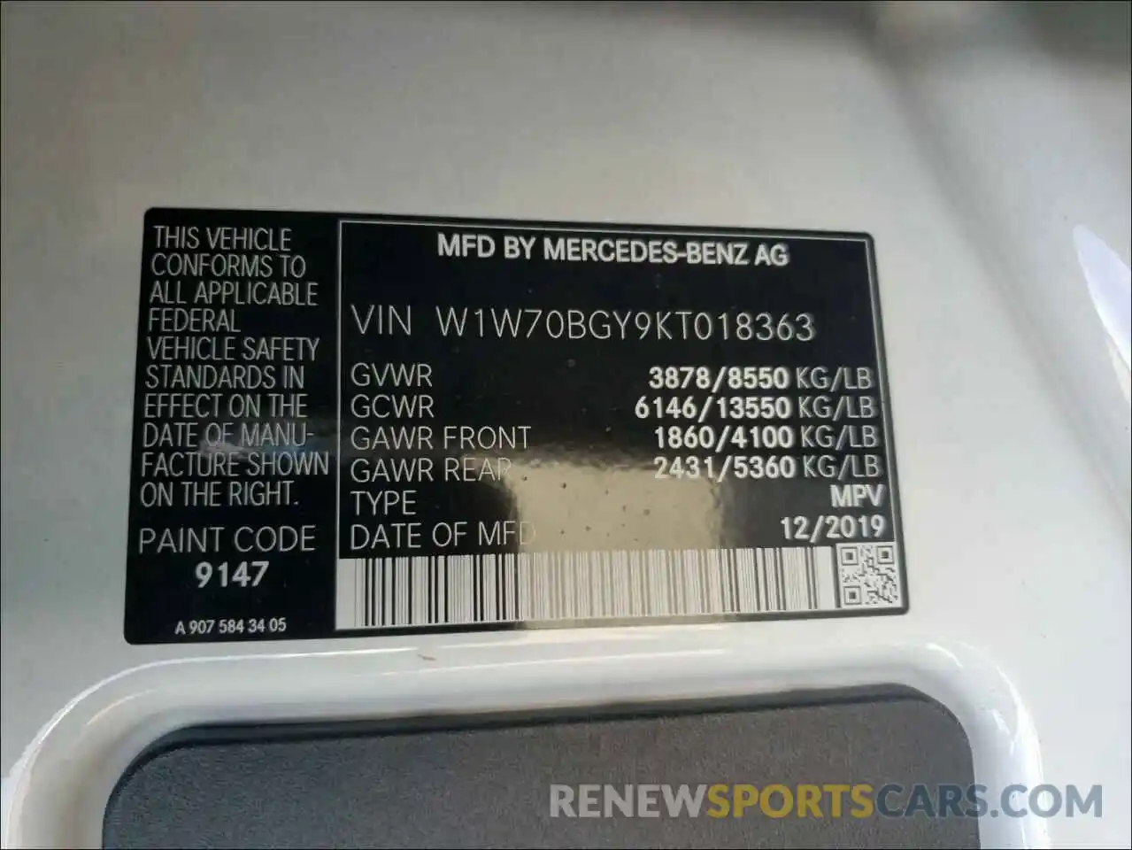 10 Photograph of a damaged car W1W70BGY9KT018363 MERCEDES-BENZ SPRINTER 2019