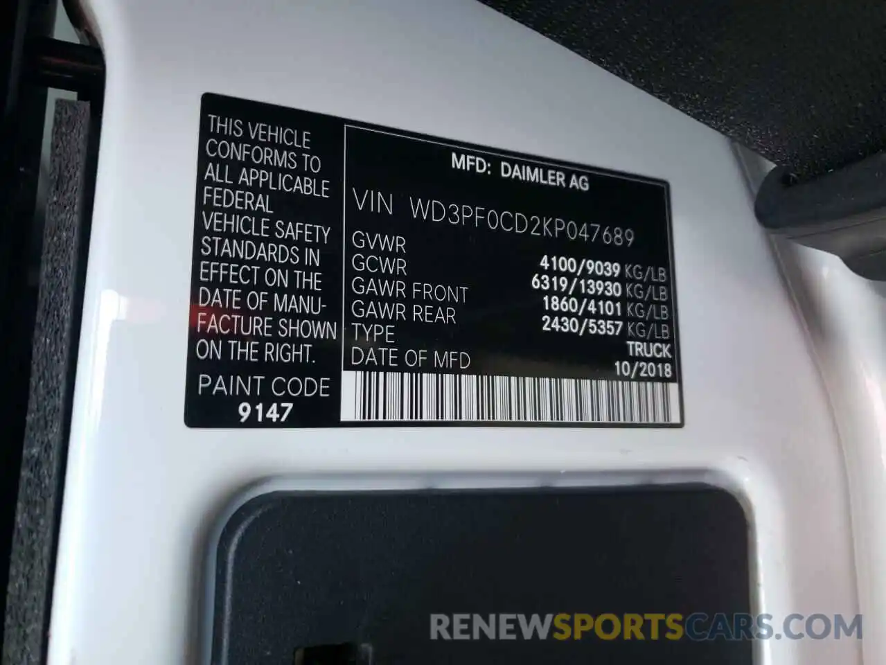 10 Photograph of a damaged car WD3PF0CD2KP047689 MERCEDES-BENZ SPRINTER 2019