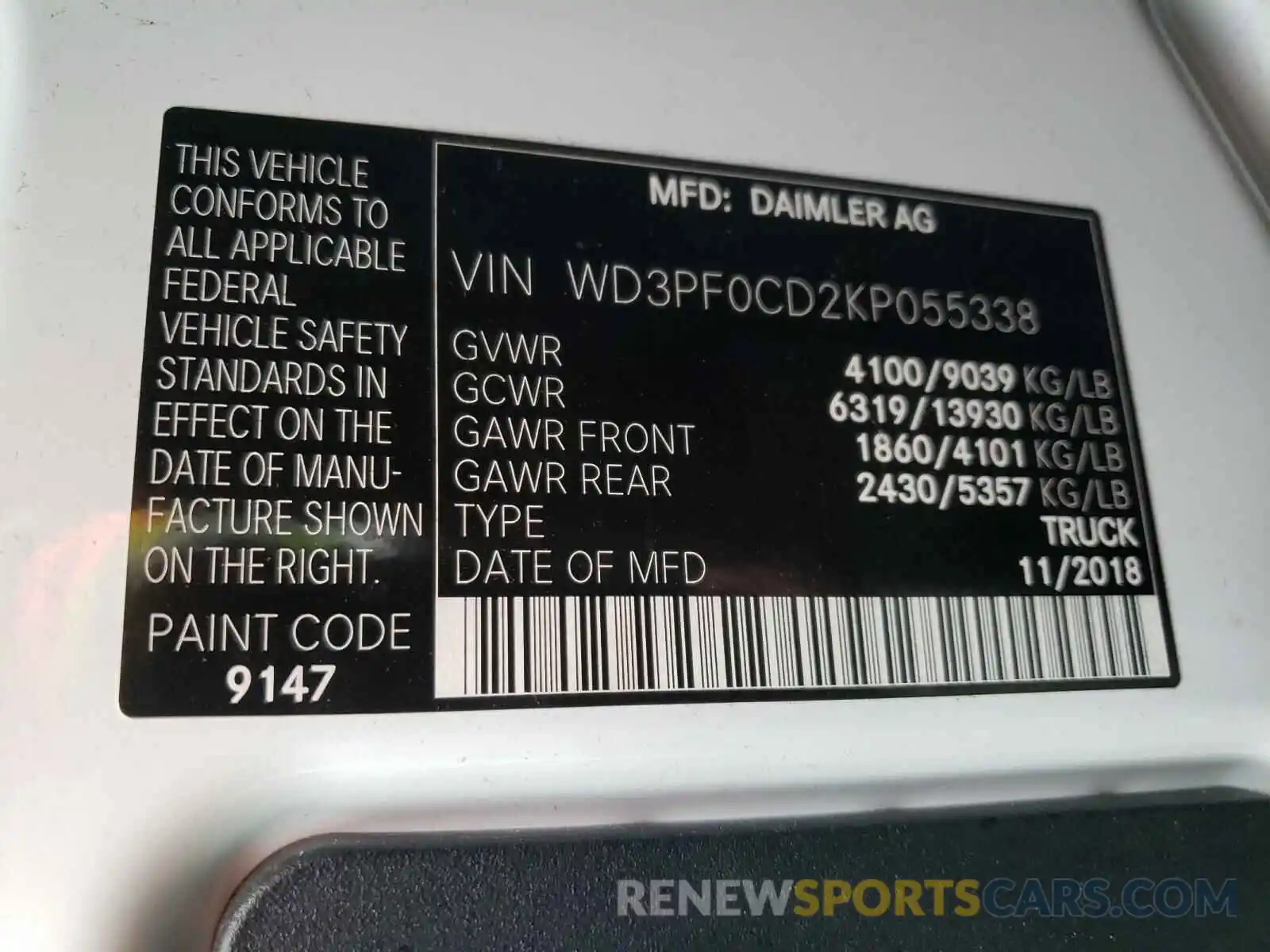 10 Photograph of a damaged car WD3PF0CD2KP055338 MERCEDES-BENZ SPRINTER 2019