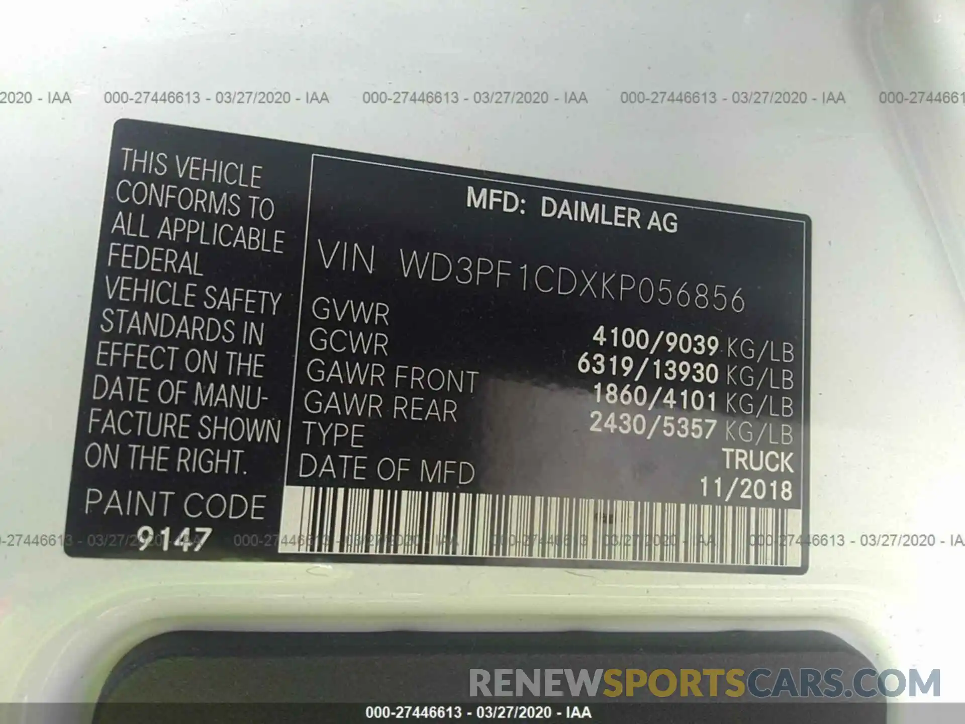 9 Фотография поврежденного автомобиля WD3PF1CDXKP056856 MERCEDES-BENZ SPRINTER 2019