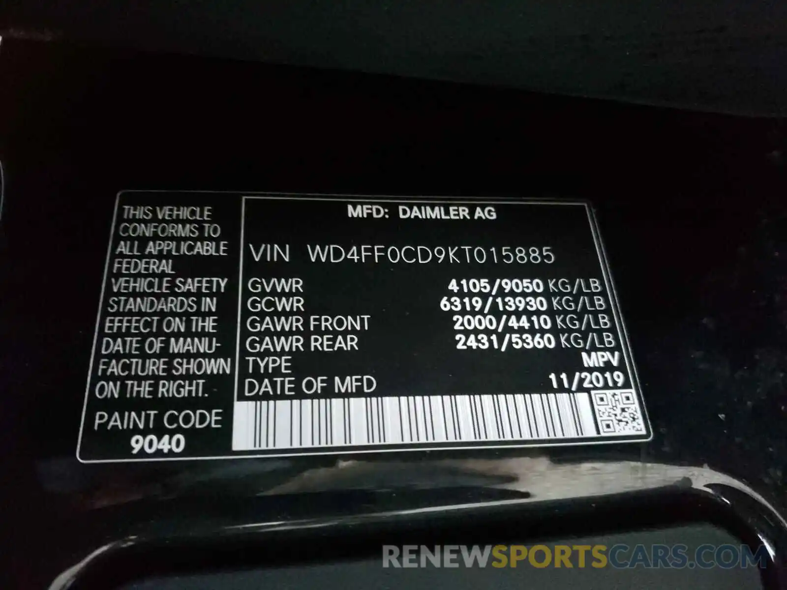 10 Photograph of a damaged car WD4FF0CD9KT015885 MERCEDES-BENZ SPRINTER 2019