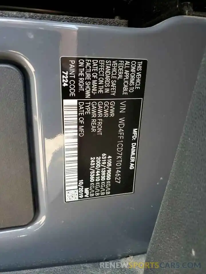 10 Photograph of a damaged car WD4FF1CD7KT014627 MERCEDES-BENZ SPRINTER 2019