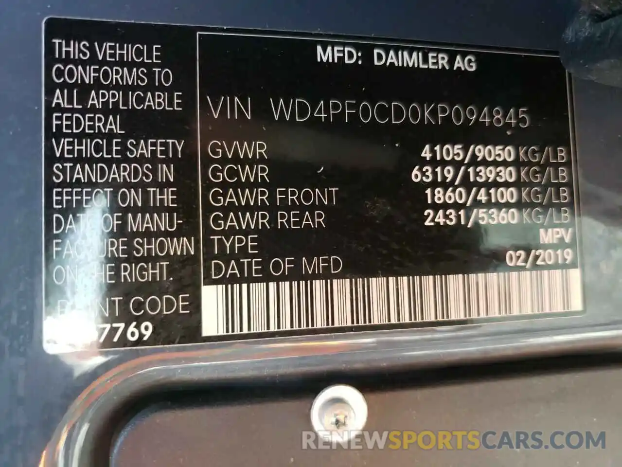 10 Photograph of a damaged car WD4PF0CD0KP094845 MERCEDES-BENZ SPRINTER 2019