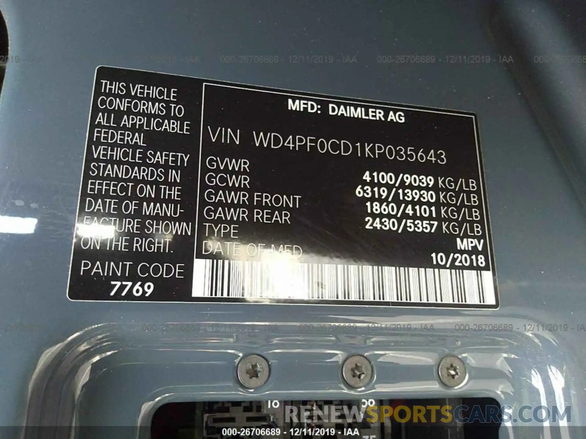 9 Фотография поврежденного автомобиля WD4PF0CD1KP035643 MERCEDES-BENZ SPRINTER 2019