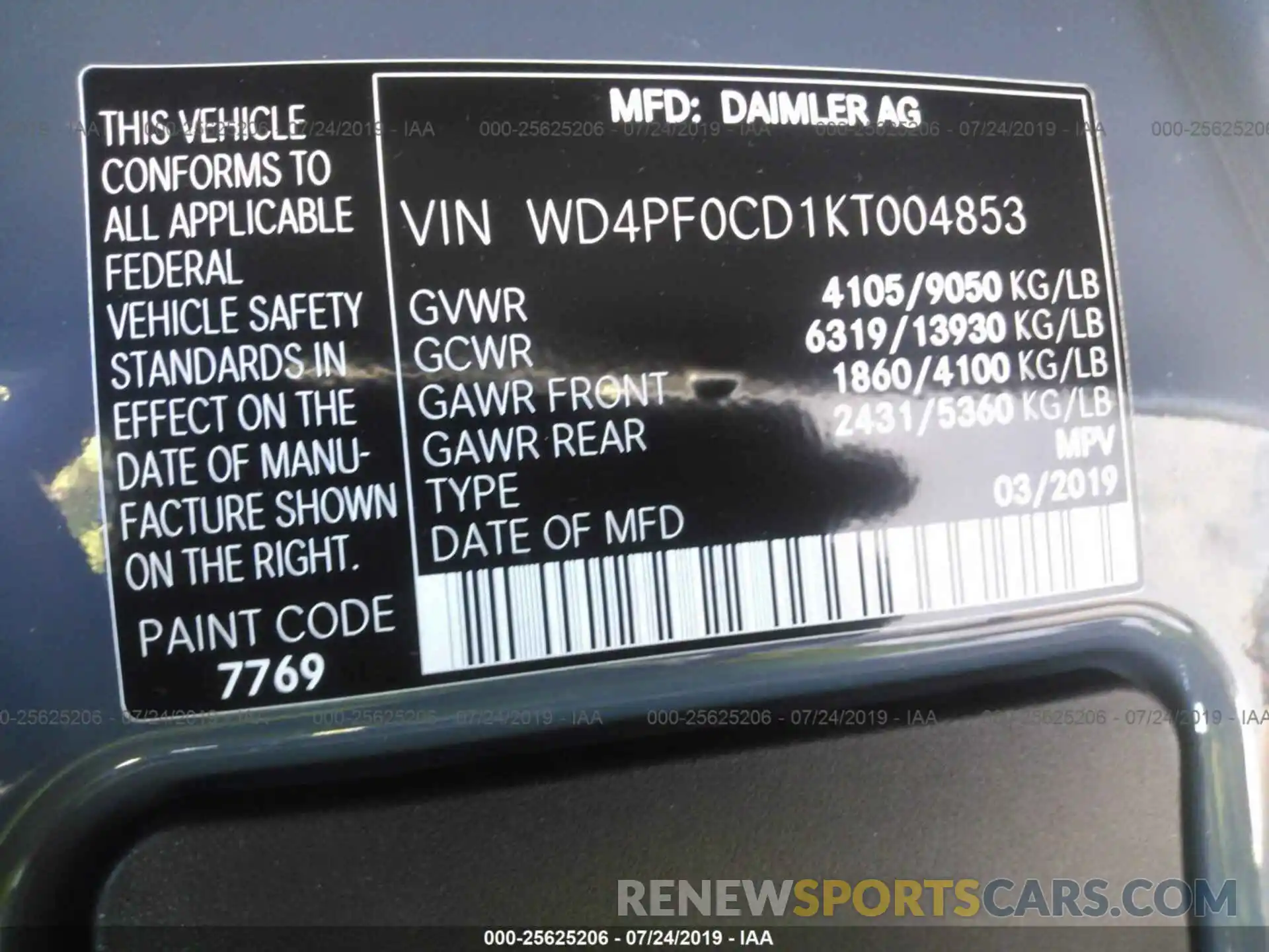 9 Photograph of a damaged car WD4PF0CD1KT004853 MERCEDES-BENZ SPRINTER 2019