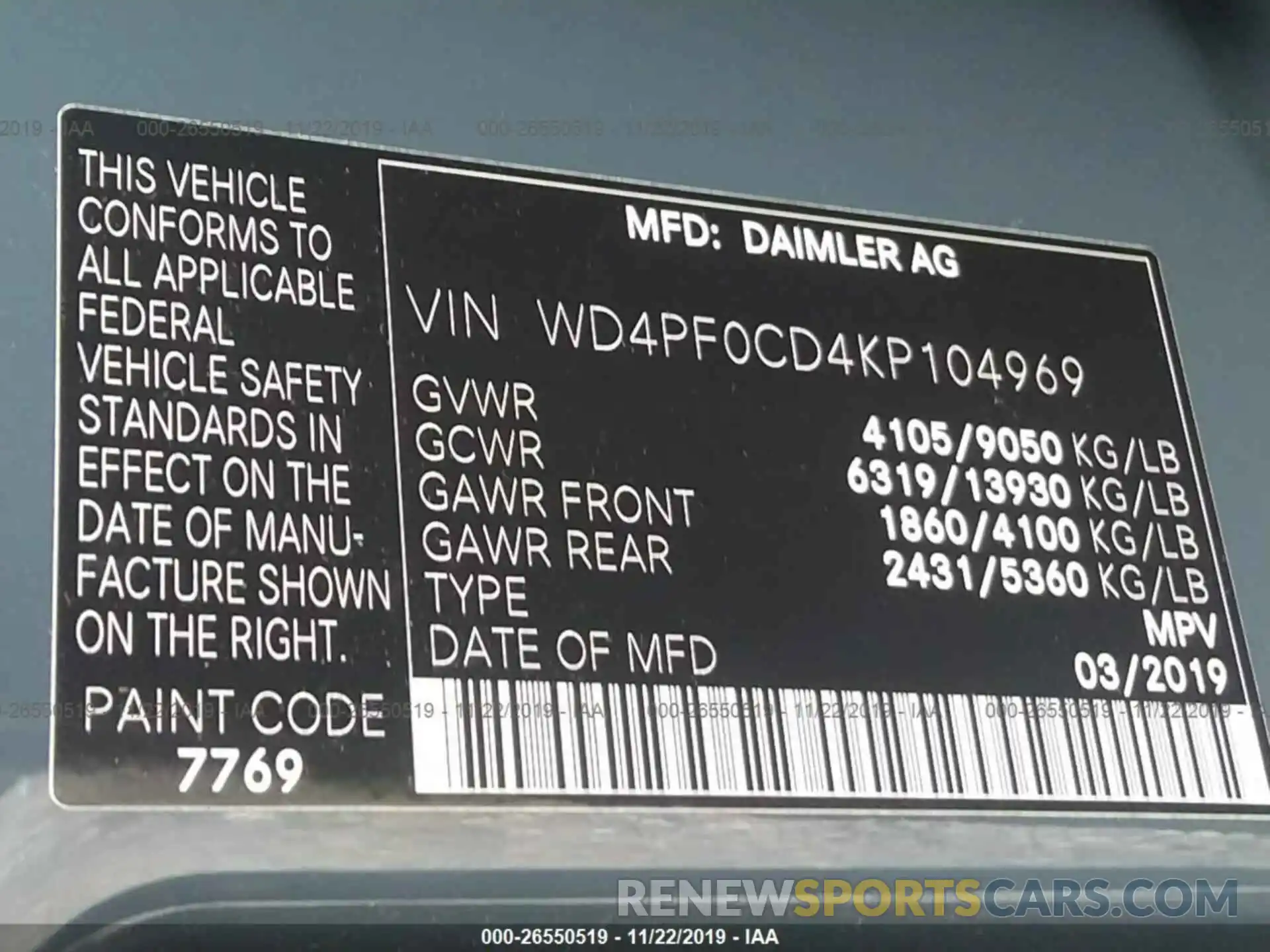 9 Фотография поврежденного автомобиля WD4PF0CD4KP104969 MERCEDES-BENZ SPRINTER 2019