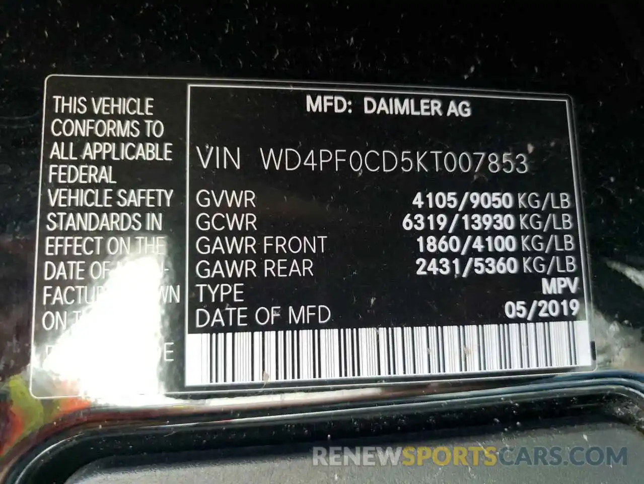 10 Photograph of a damaged car WD4PF0CD5KT007853 MERCEDES-BENZ SPRINTER 2019