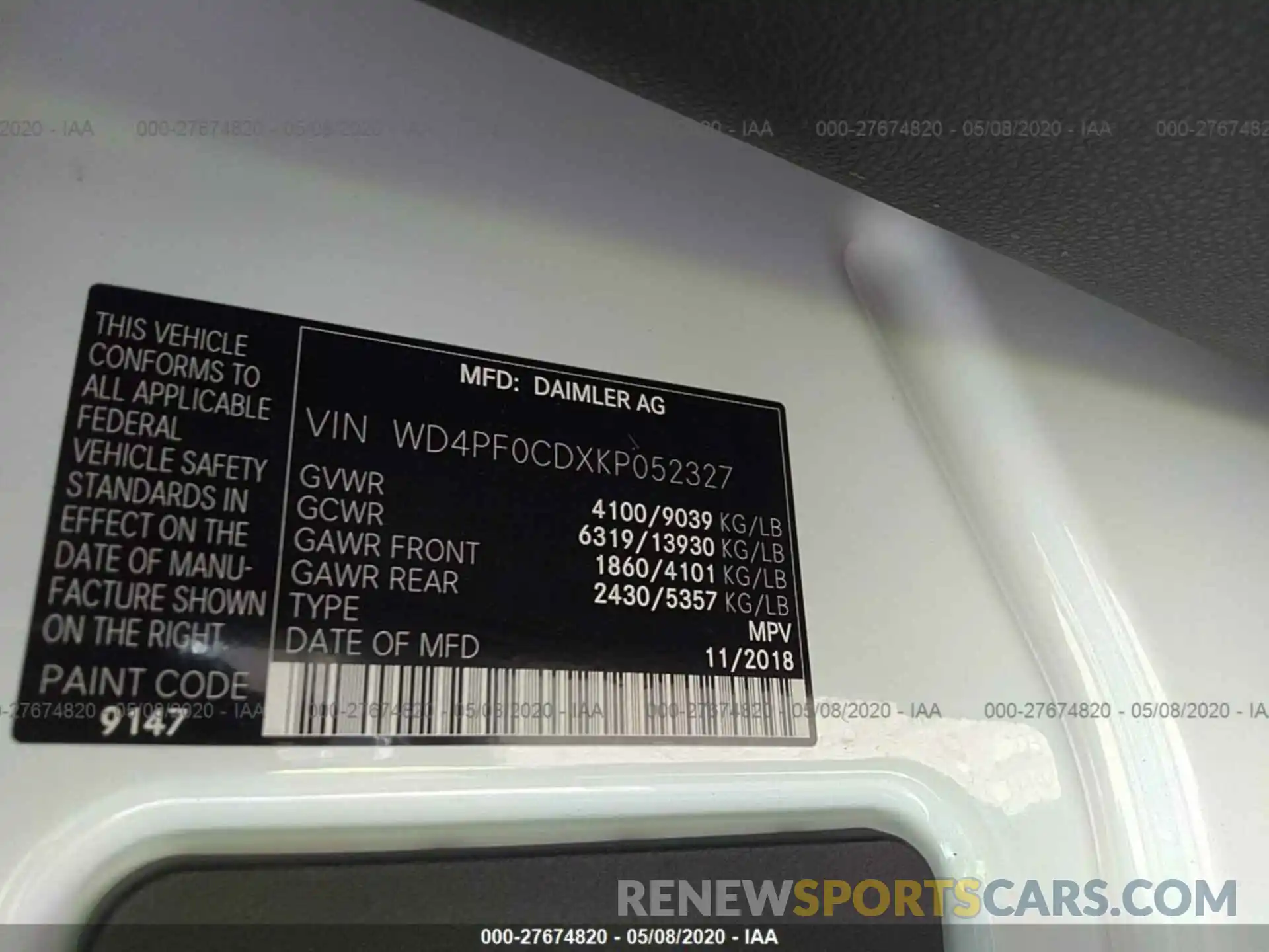 9 Photograph of a damaged car WD4PF0CDXKP052327 MERCEDES-BENZ SPRINTER 2019