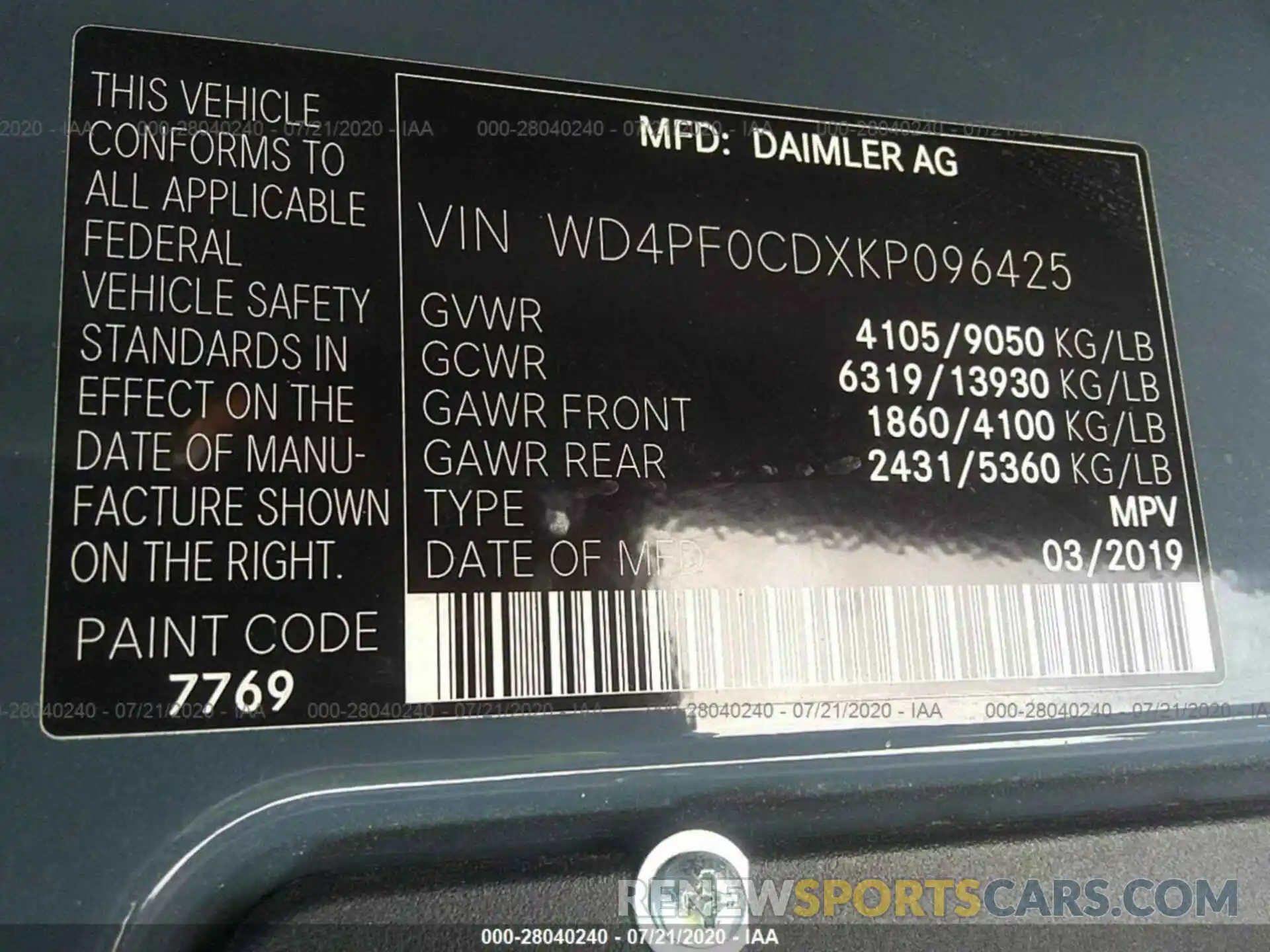 9 Фотография поврежденного автомобиля WD4PF0CDXKP096425 MERCEDES-BENZ SPRINTER 2019