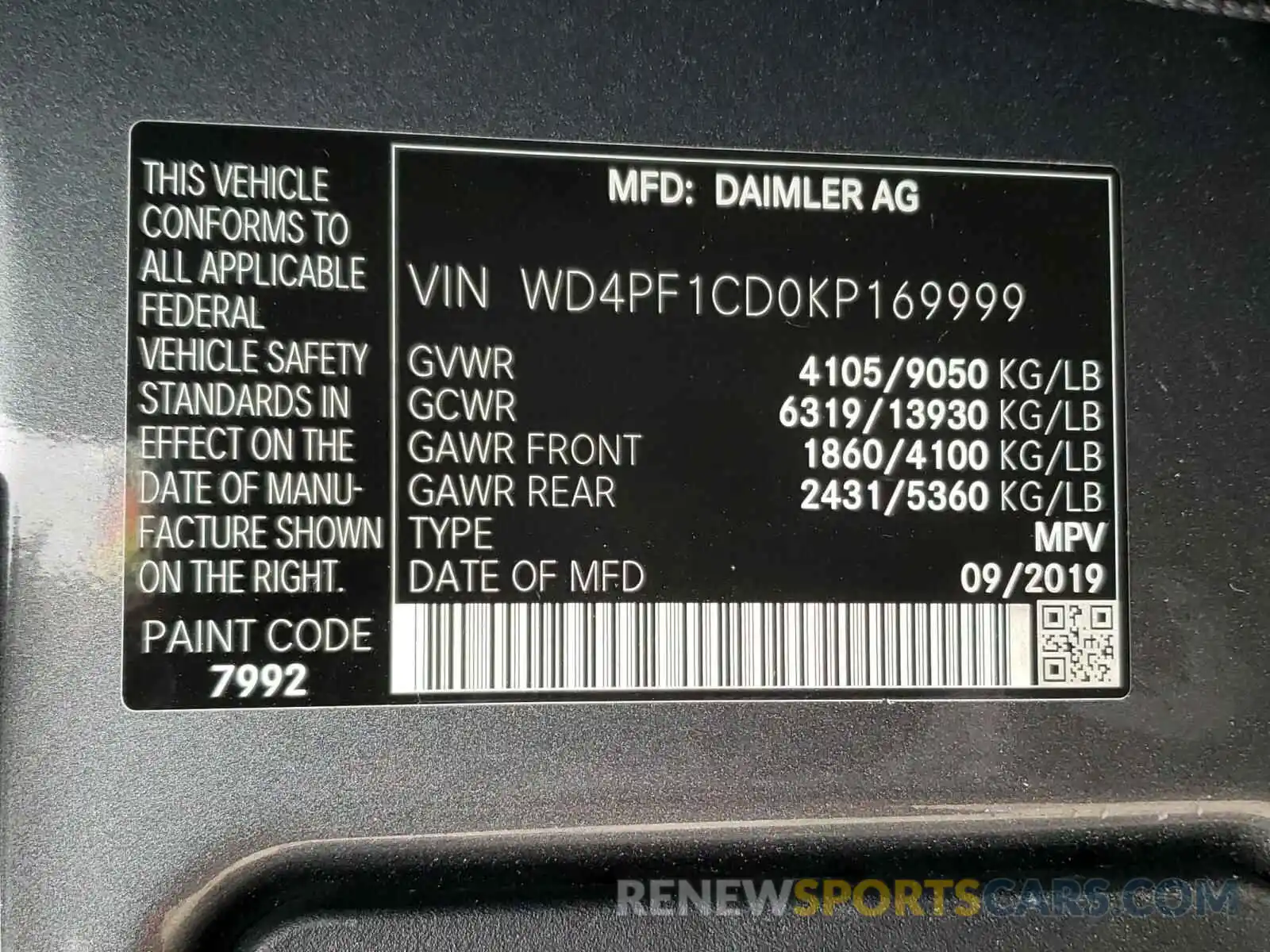 10 Фотография поврежденного автомобиля WD4PF1CD0KP169999 MERCEDES-BENZ SPRINTER 2019