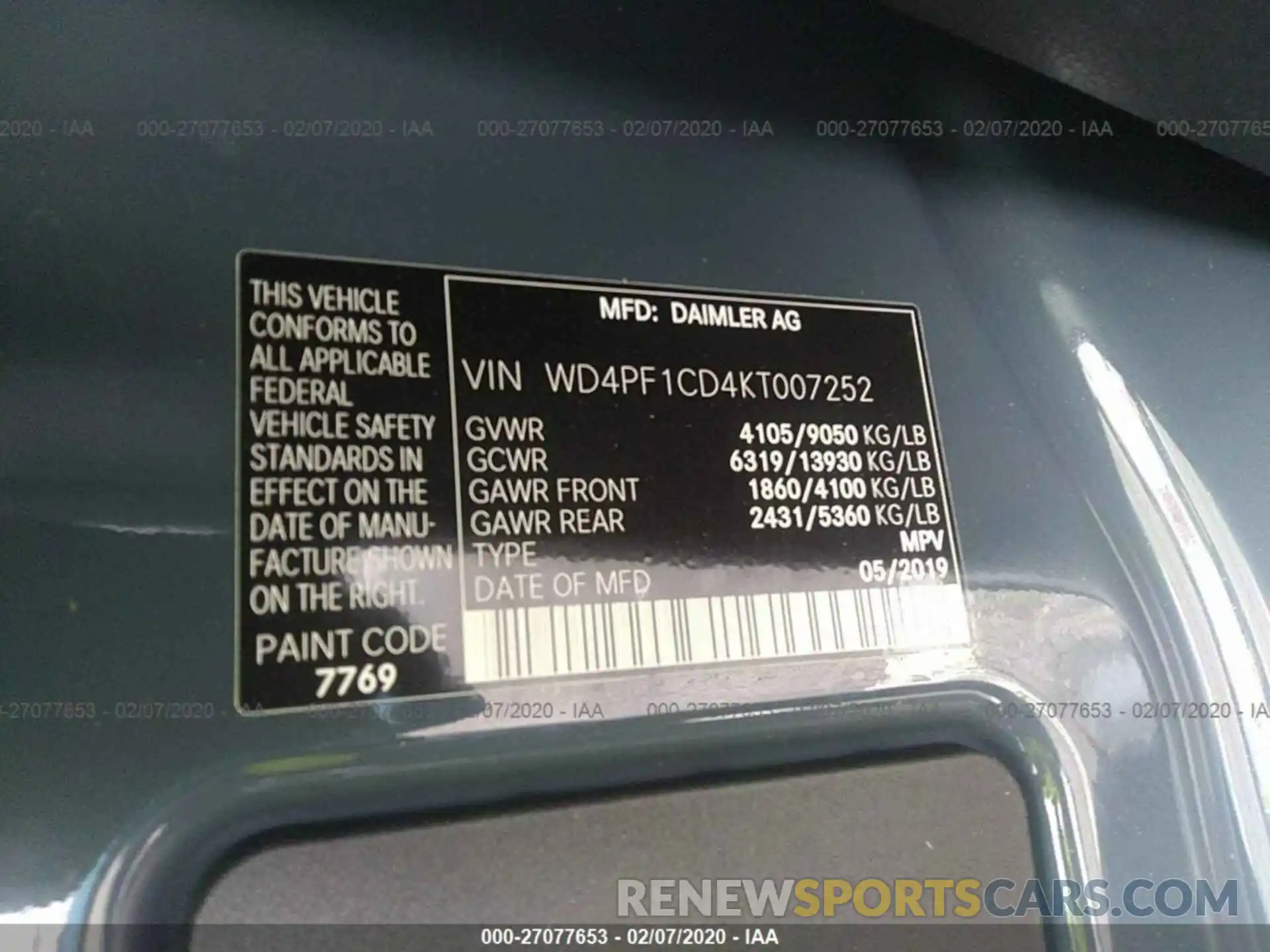 9 Photograph of a damaged car WD4PF1CD4KT007252 MERCEDES-BENZ SPRINTER 2019