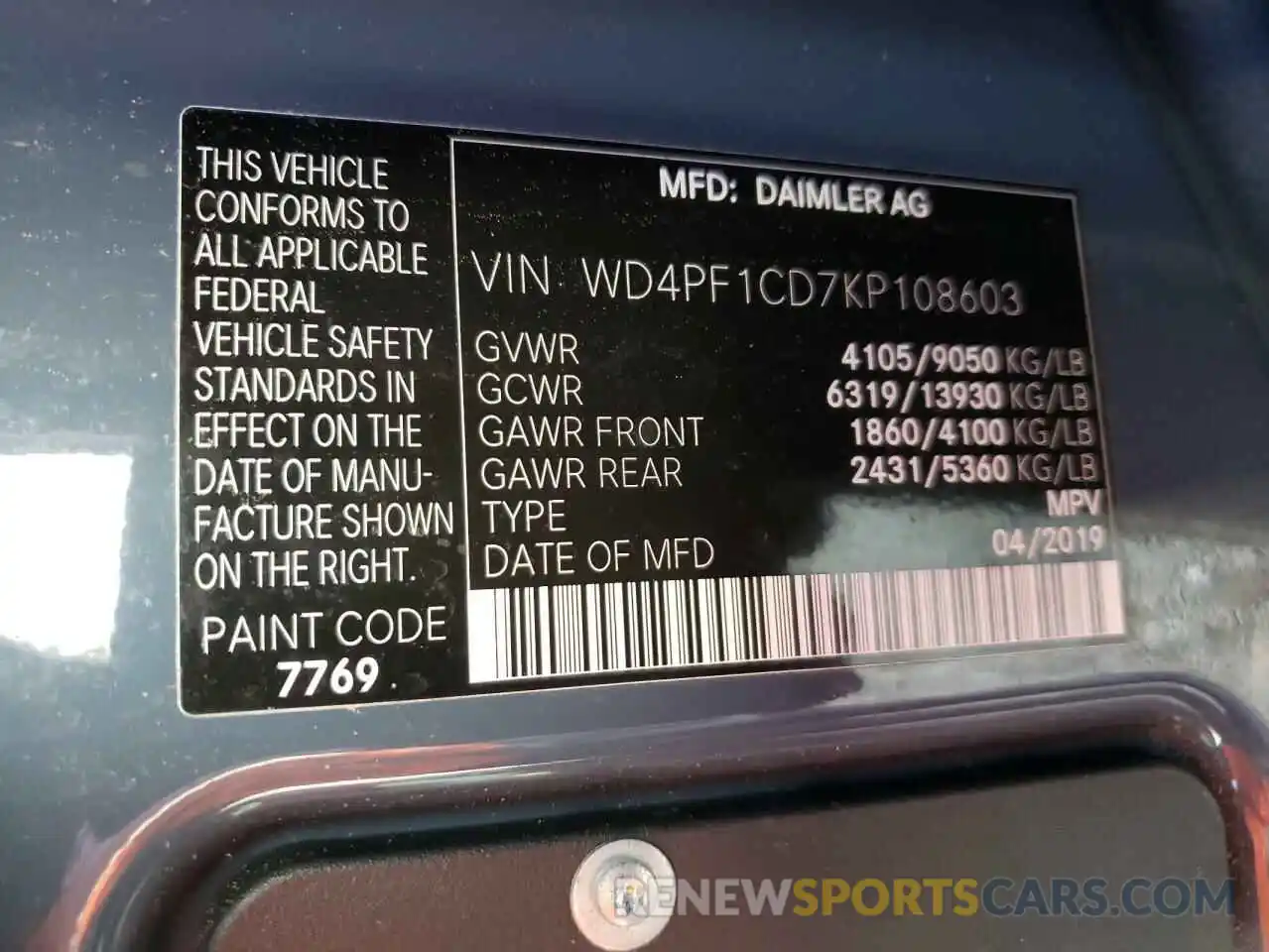 10 Фотография поврежденного автомобиля WD4PF1CD7KP108603 MERCEDES-BENZ SPRINTER 2019