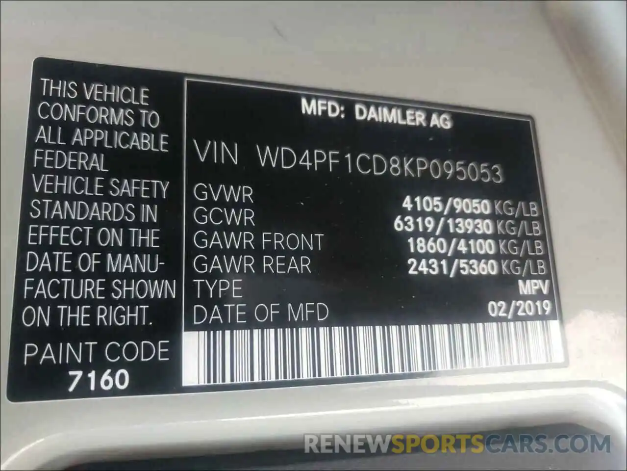 10 Photograph of a damaged car WD4PF1CD8KP095053 MERCEDES-BENZ SPRINTER 2019