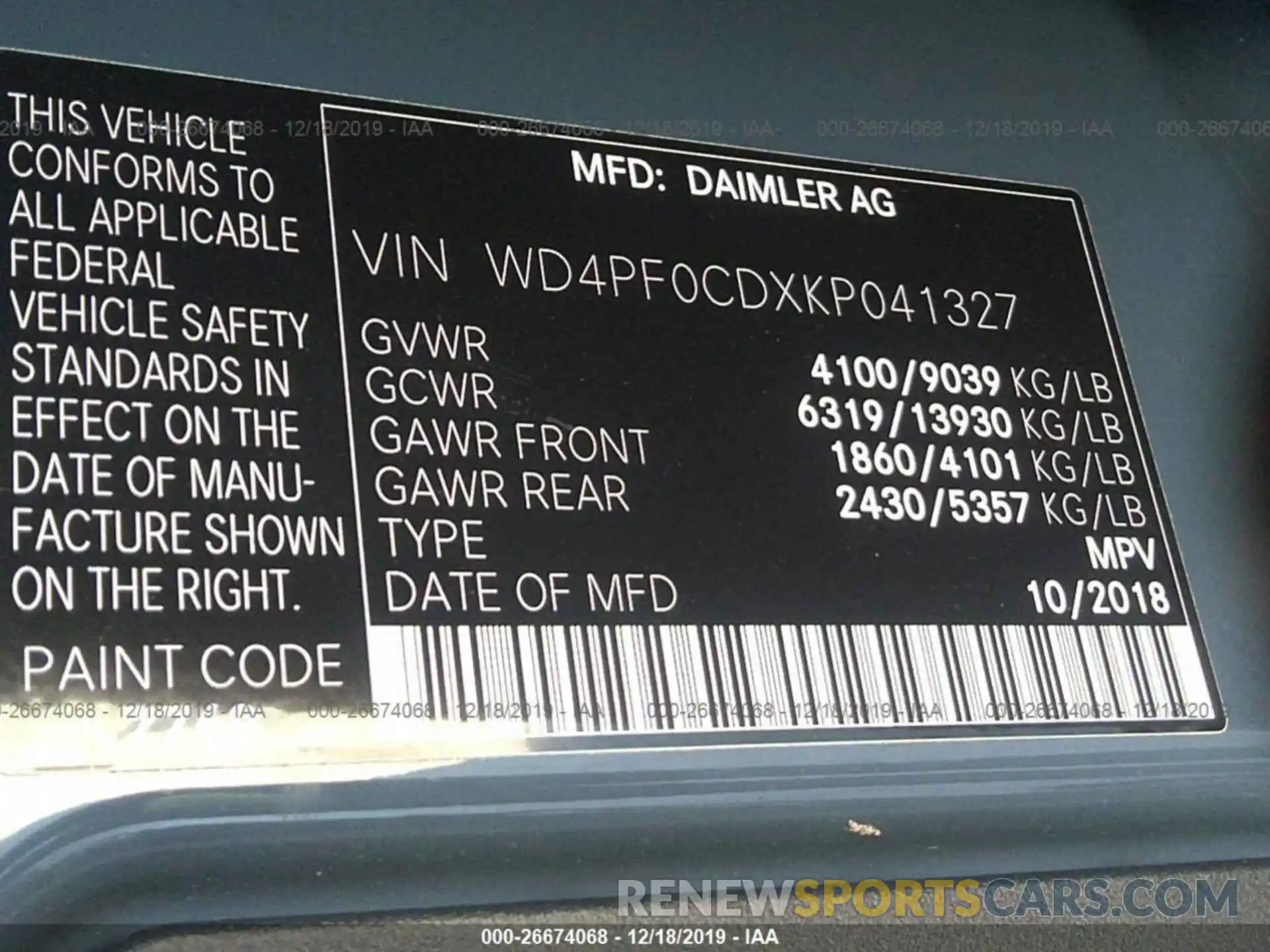 9 Photograph of a damaged car WD4PF6CDXKP041327 MERCEDES-BENZ SPRINTER 2019