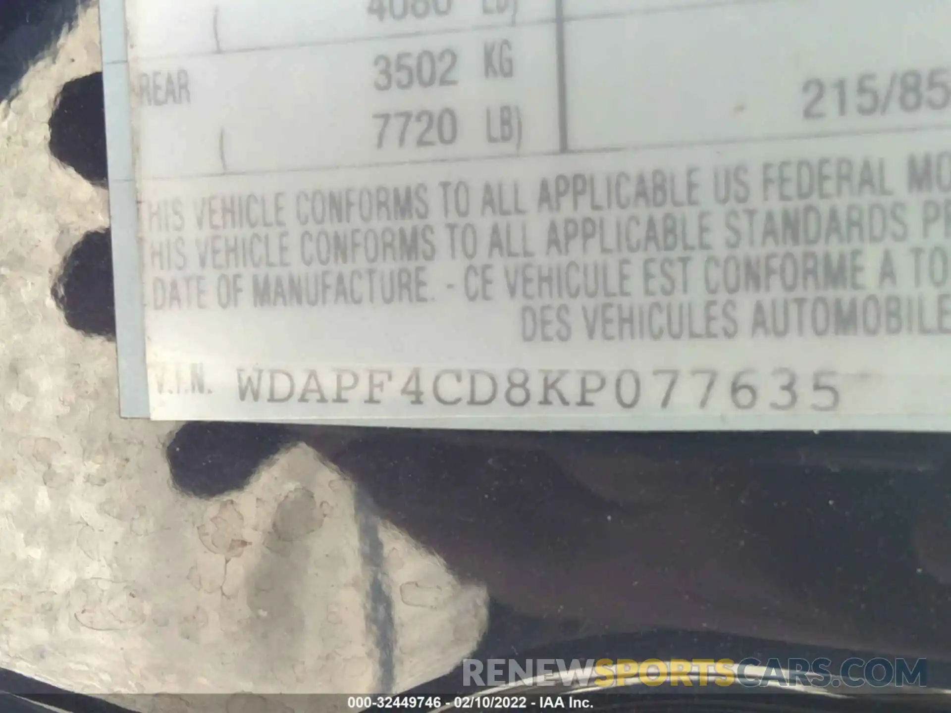 8 Photograph of a damaged car WDAPF4CD8KP077635 MERCEDES-BENZ SPRINTER 2019