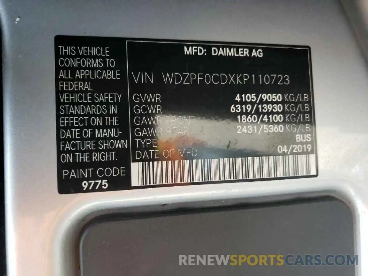 10 Photograph of a damaged car WDZPF0CDXKP110723 MERCEDES-BENZ SPRINTER 2019