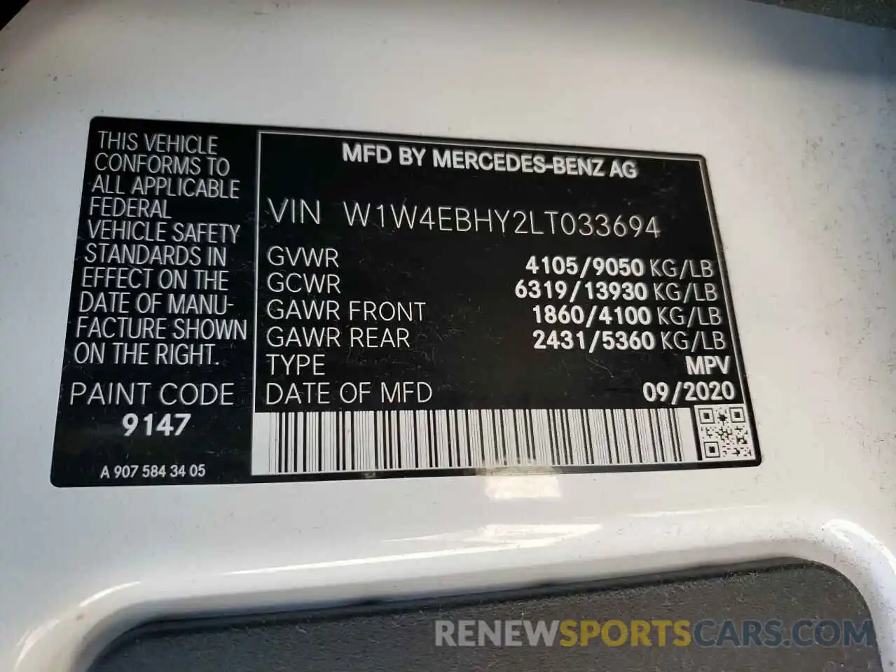 10 Photograph of a damaged car W1W4EBHY2LT033694 MERCEDES-BENZ SPRINTER 2020