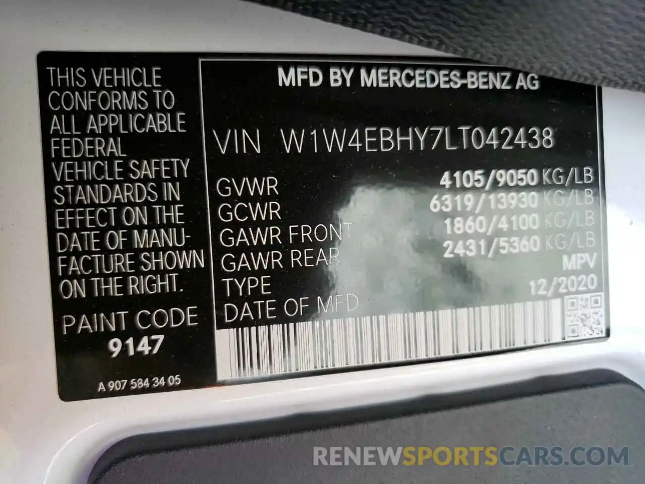 10 Photograph of a damaged car W1W4EBHY7LT042438 MERCEDES-BENZ SPRINTER 2020