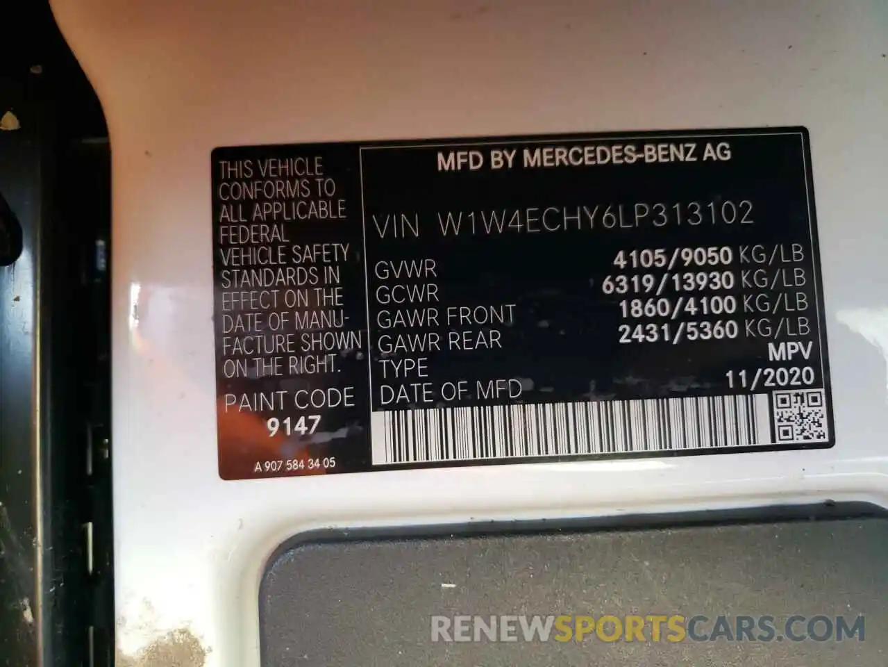 10 Photograph of a damaged car W1W4ECHY6LP313102 MERCEDES-BENZ SPRINTER 2020