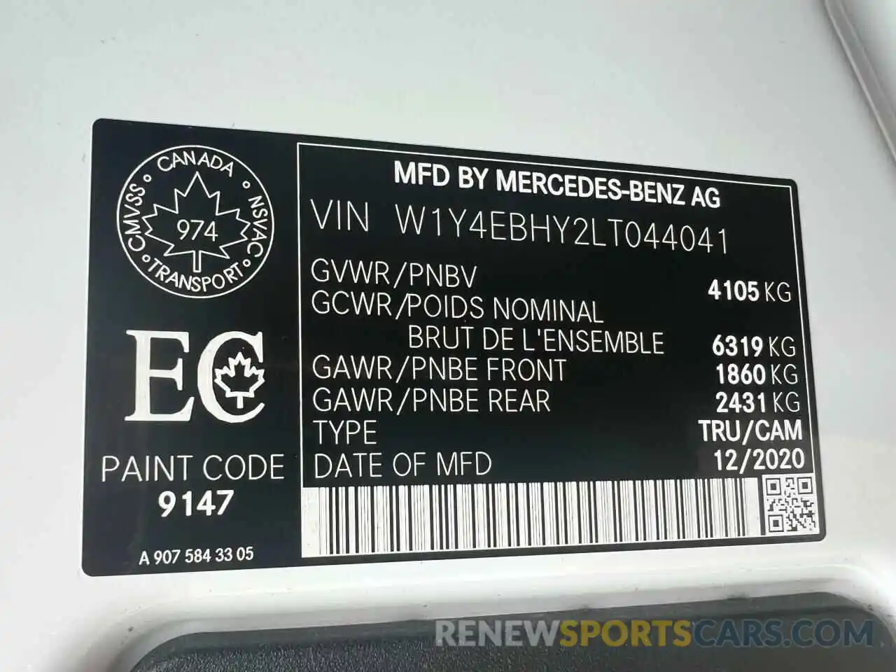 10 Фотография поврежденного автомобиля W1Y4EBHY2LT044041 MERCEDES-BENZ SPRINTER 2020