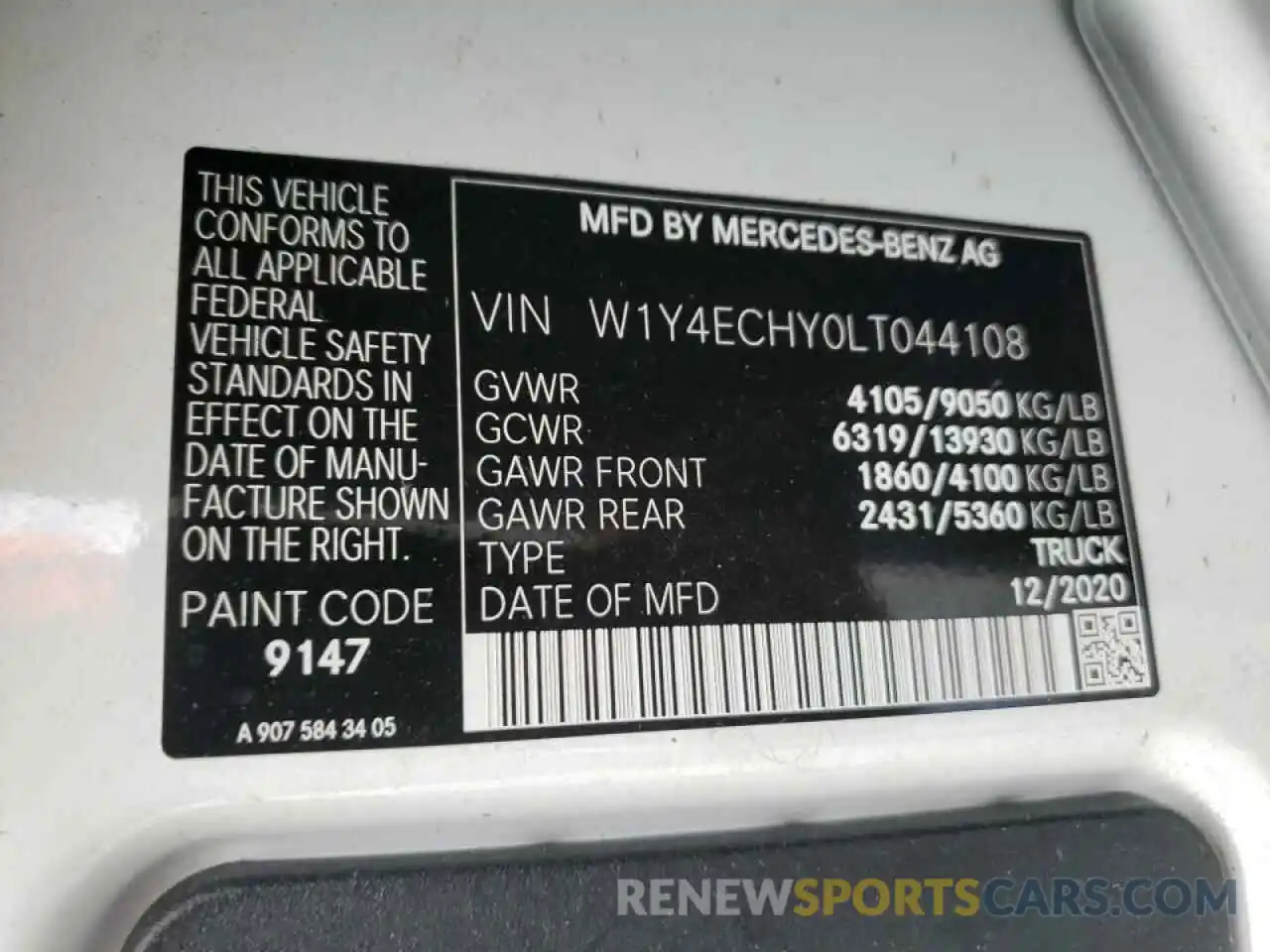 10 Photograph of a damaged car W1Y4ECHY0LT044108 MERCEDES-BENZ SPRINTER 2020