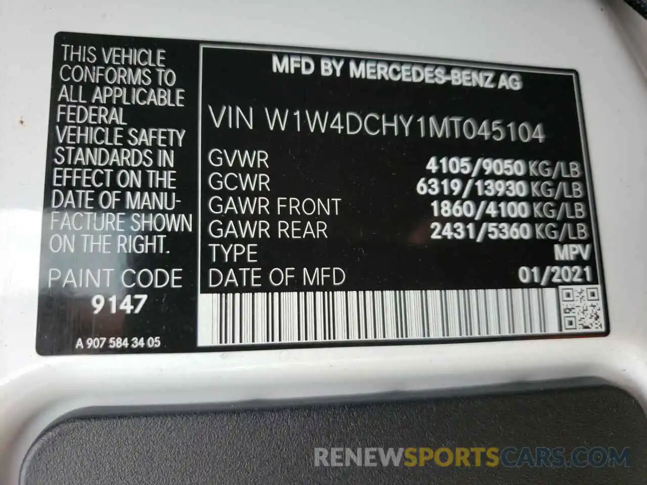 10 Фотография поврежденного автомобиля W1W4DCHY1MT045104 MERCEDES-BENZ SPRINTER 2021