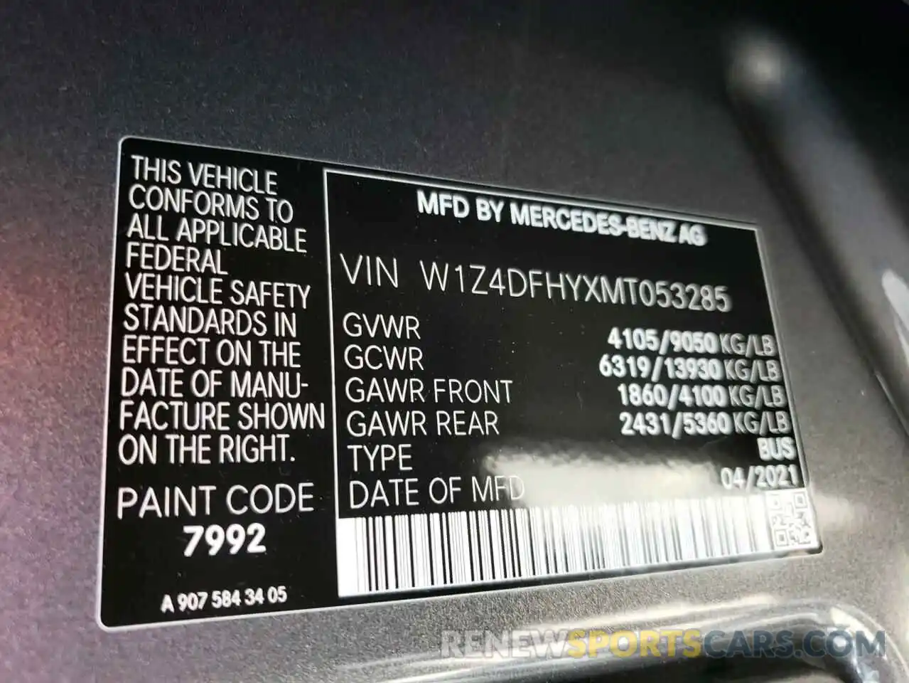 10 Photograph of a damaged car W1Z4DFHYXMT053285 MERCEDES-BENZ SPRINTER 2021