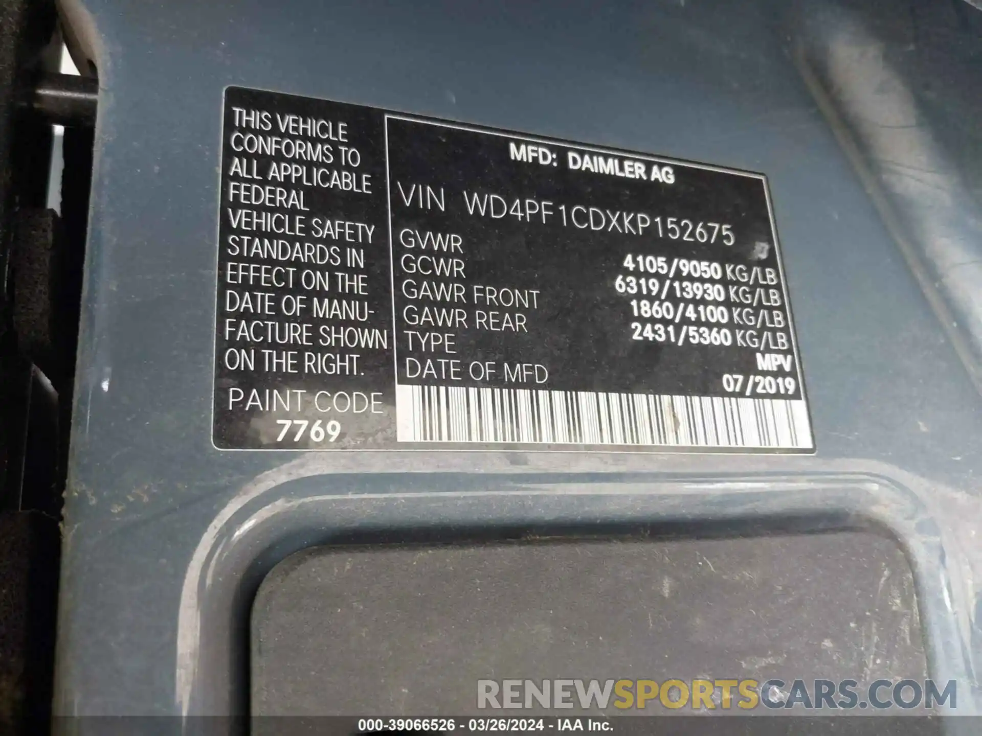 9 Photograph of a damaged car WD4PF1CDXKP152675 MERCEDES-BENZ SPRINTER 2500 2019