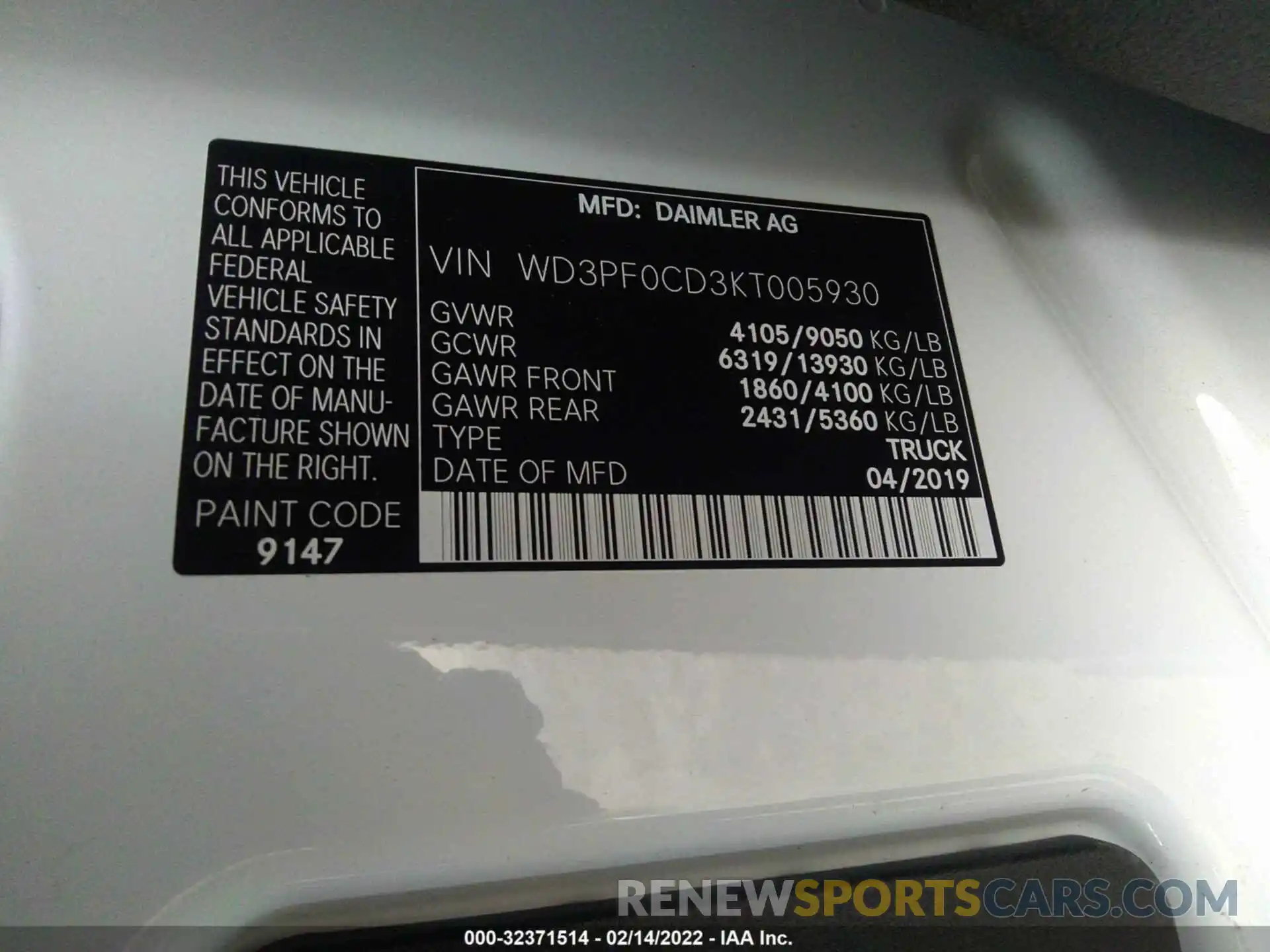 9 Photograph of a damaged car WD3PF0CD3KT005930 MERCEDES-BENZ SPRINTER CARGO VAN 2019